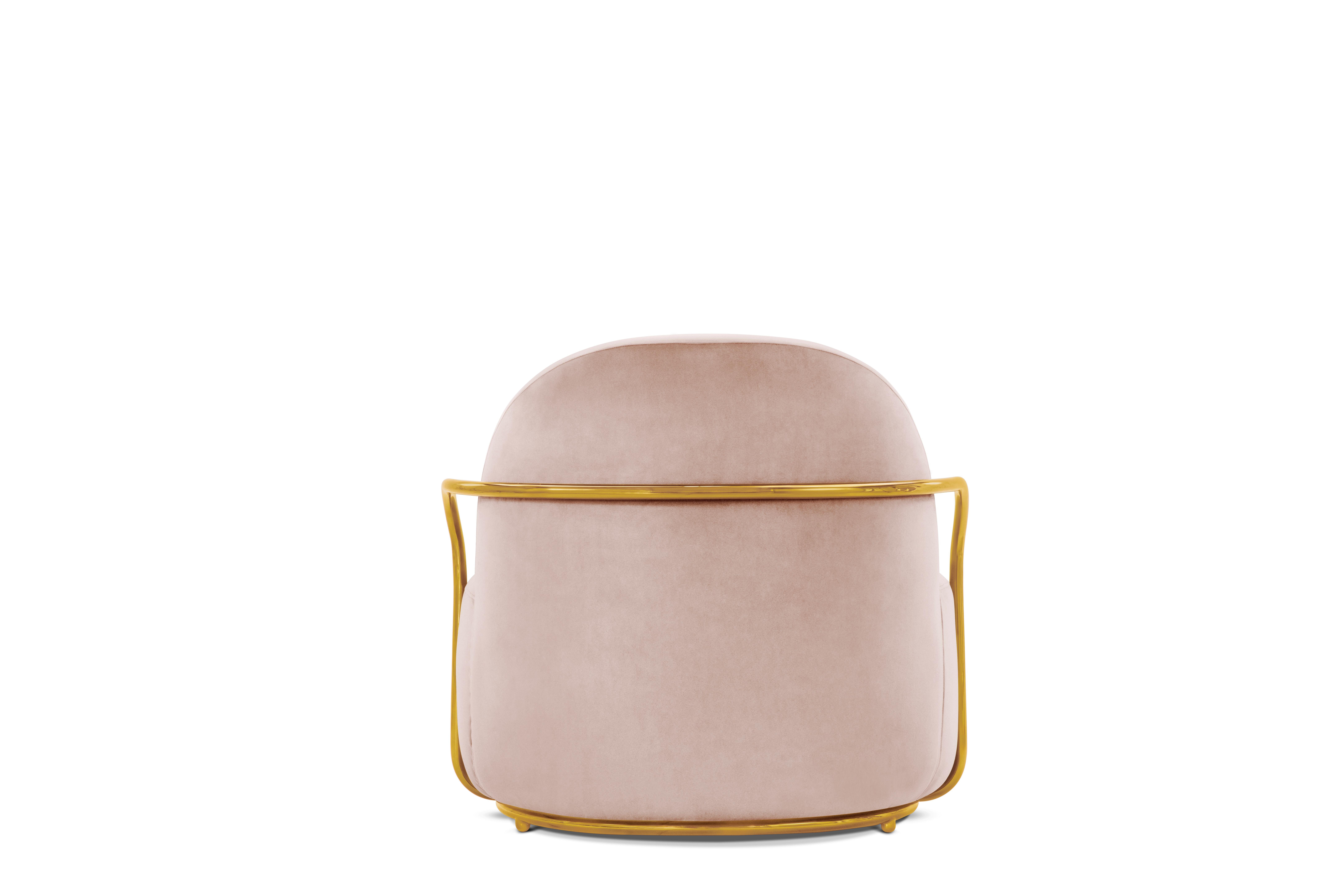 Indian Orion Lounge Chair with Plush Pink Velvet and Gold Arms by Nika Zupanc For Sale