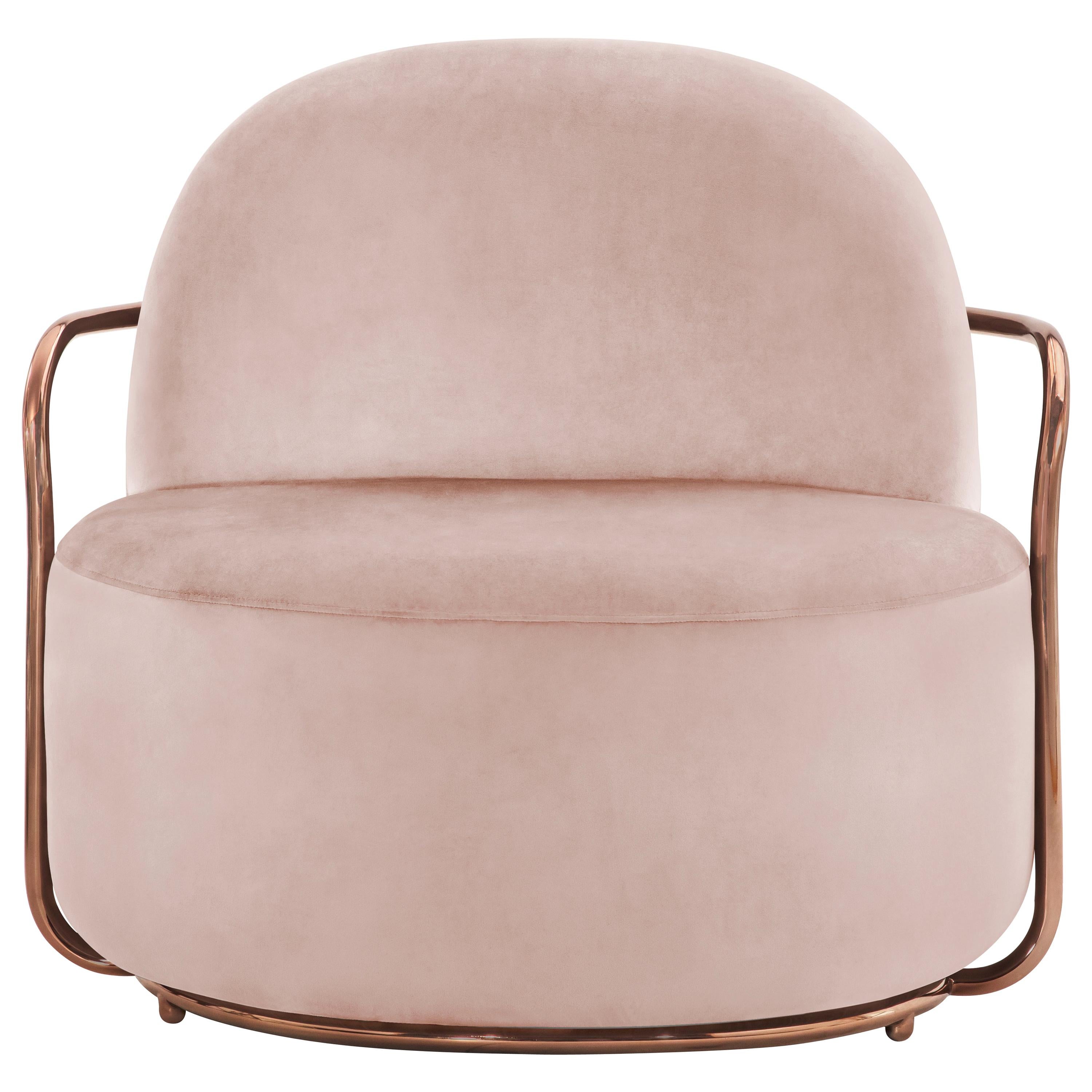 Orion Lounge Chair with Plush Pink Velvet and Rose Gold Arms by Nika Zupanc For Sale