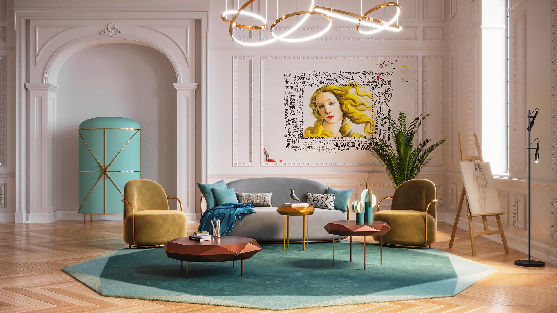 Orion Lounge Chair with Gold Dedar Velvet and Gold Arms by Nika Zupanc is a single-seat sofa with opulent gold fabric from Dedar Milano and gold metal arms. A statement piece!

Nika Zupanc, a strikingly renowned Slovenian designer, never shies away