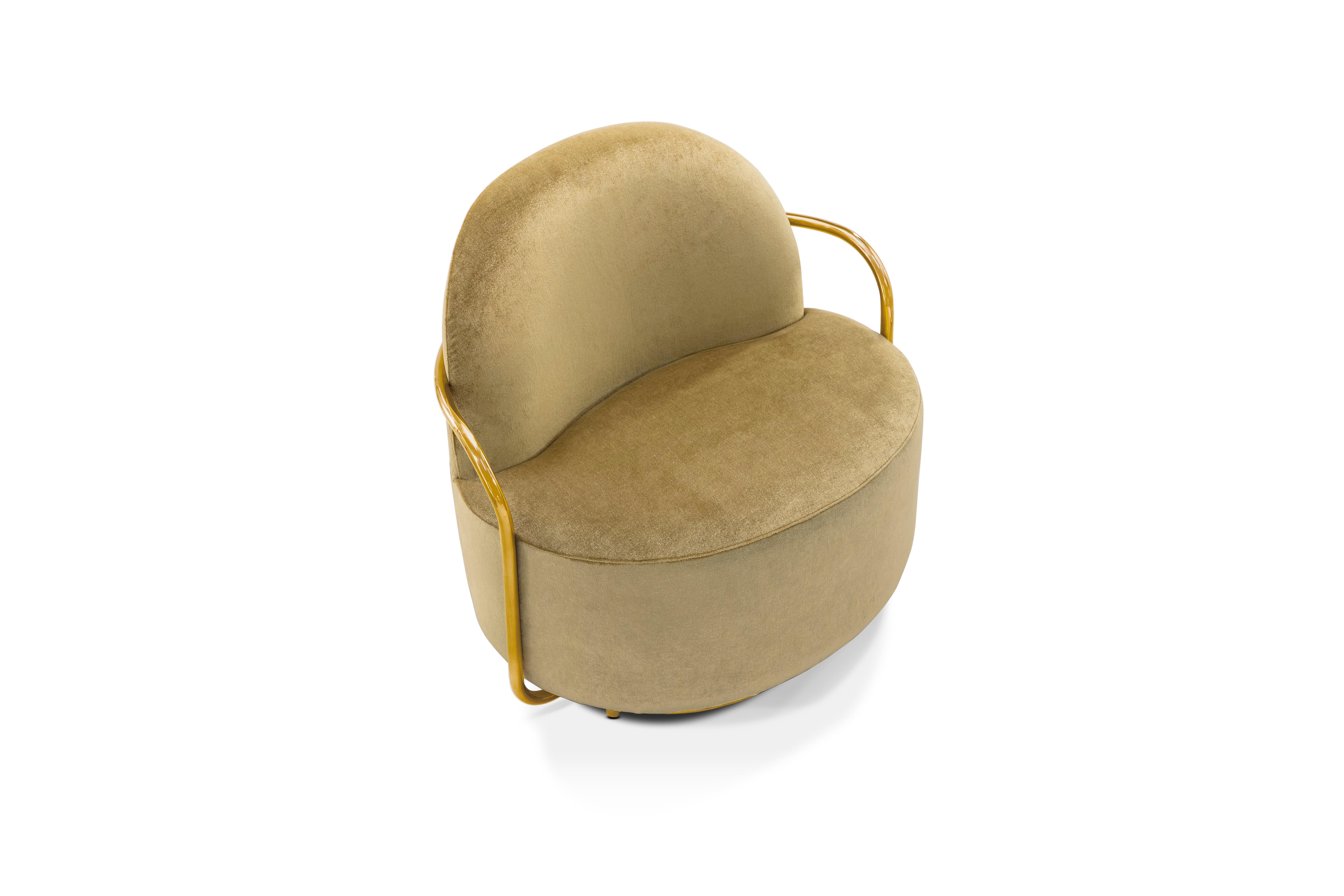 Orion Lounge Chair with Gold Dedar Velvet and Gold Arms by Nika Zupanc In New Condition For Sale In Kolkata, IN