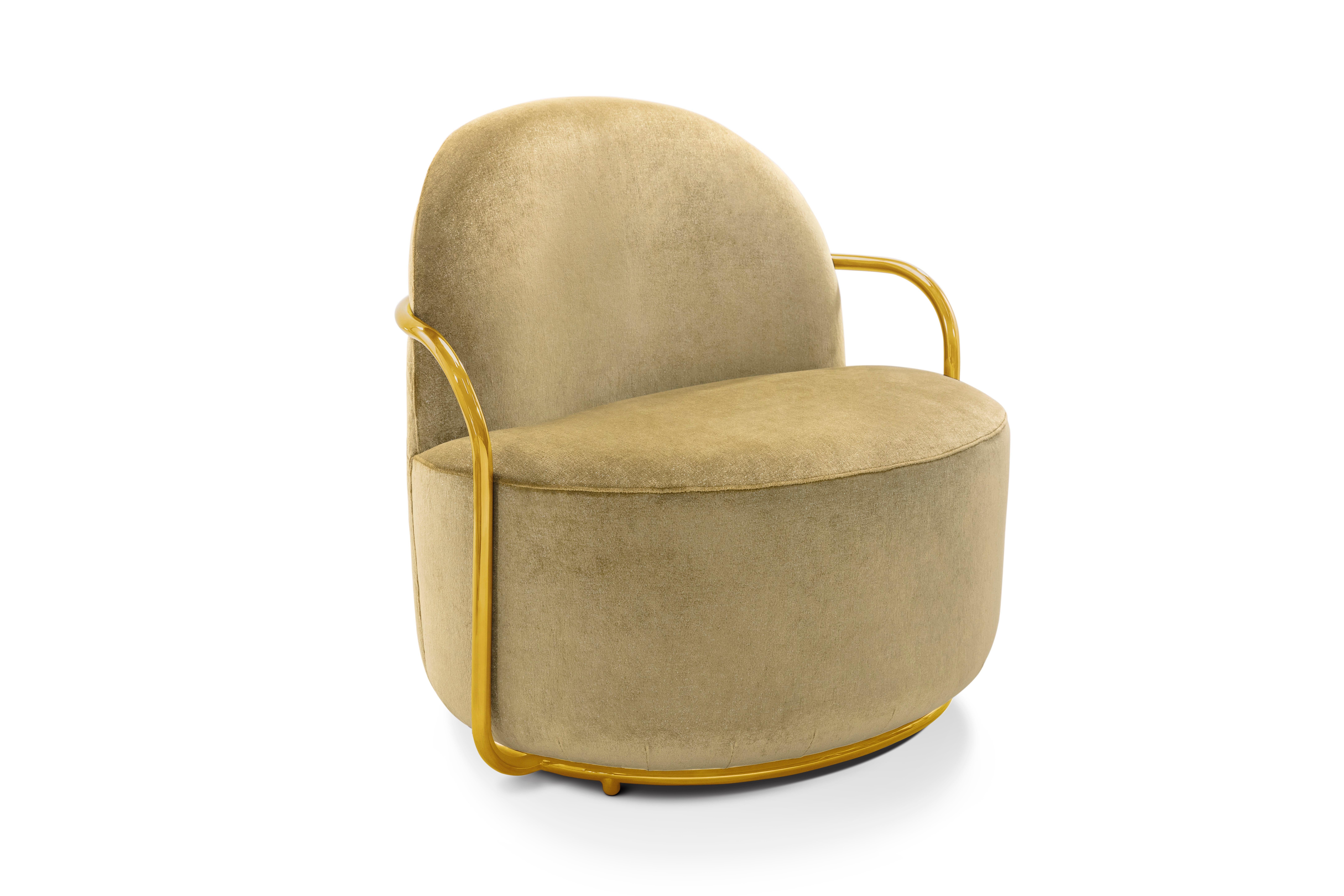 Contemporary Orion Lounge Chair with Gold Dedar Velvet and Gold Arms by Nika Zupanc For Sale