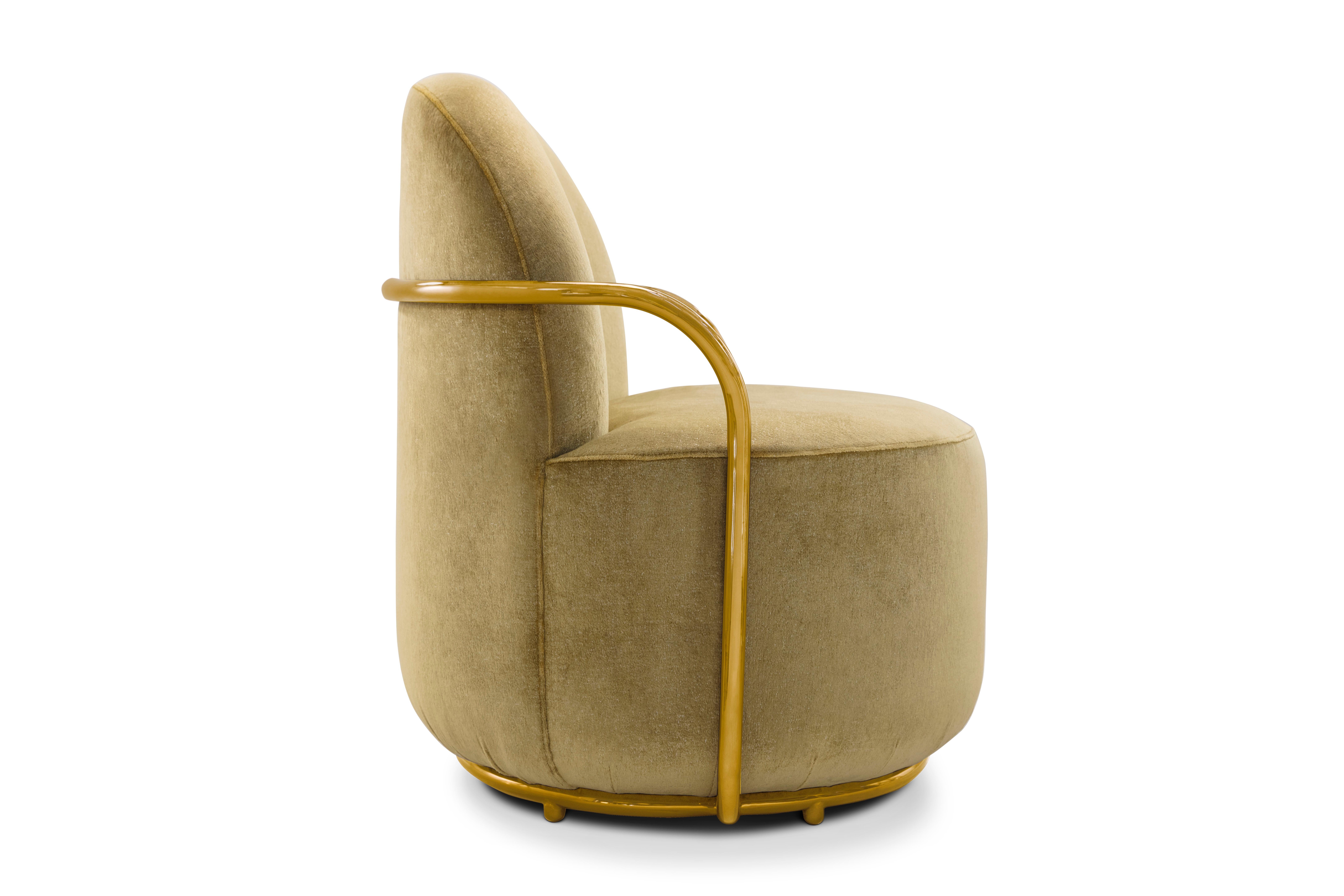 Orion Lounge Chair with Gold Dedar Velvet and Gold Arms by Nika Zupanc For Sale 1