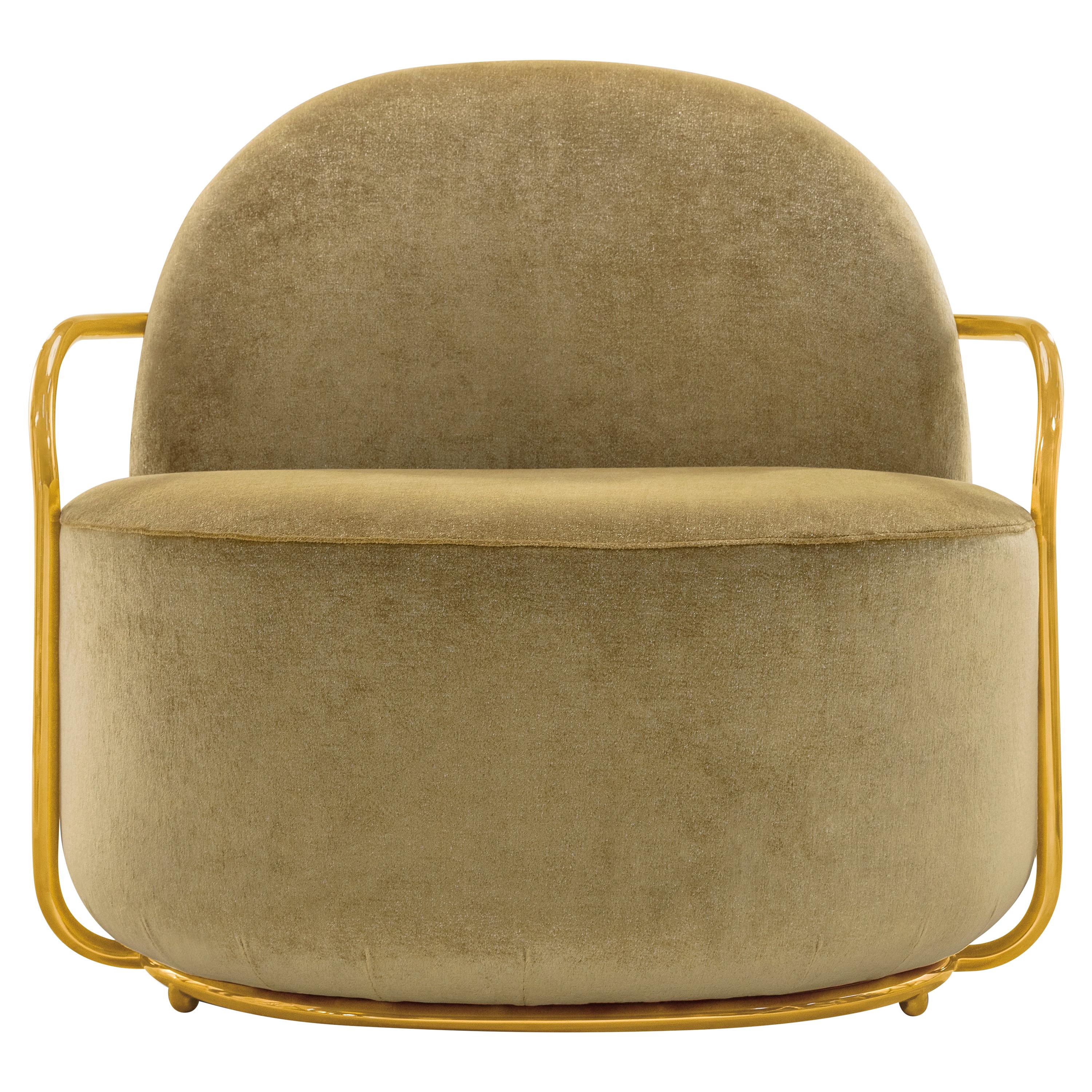 Orion Lounge Chair with Gold Dedar Velvet and Gold Arms by Nika Zupanc