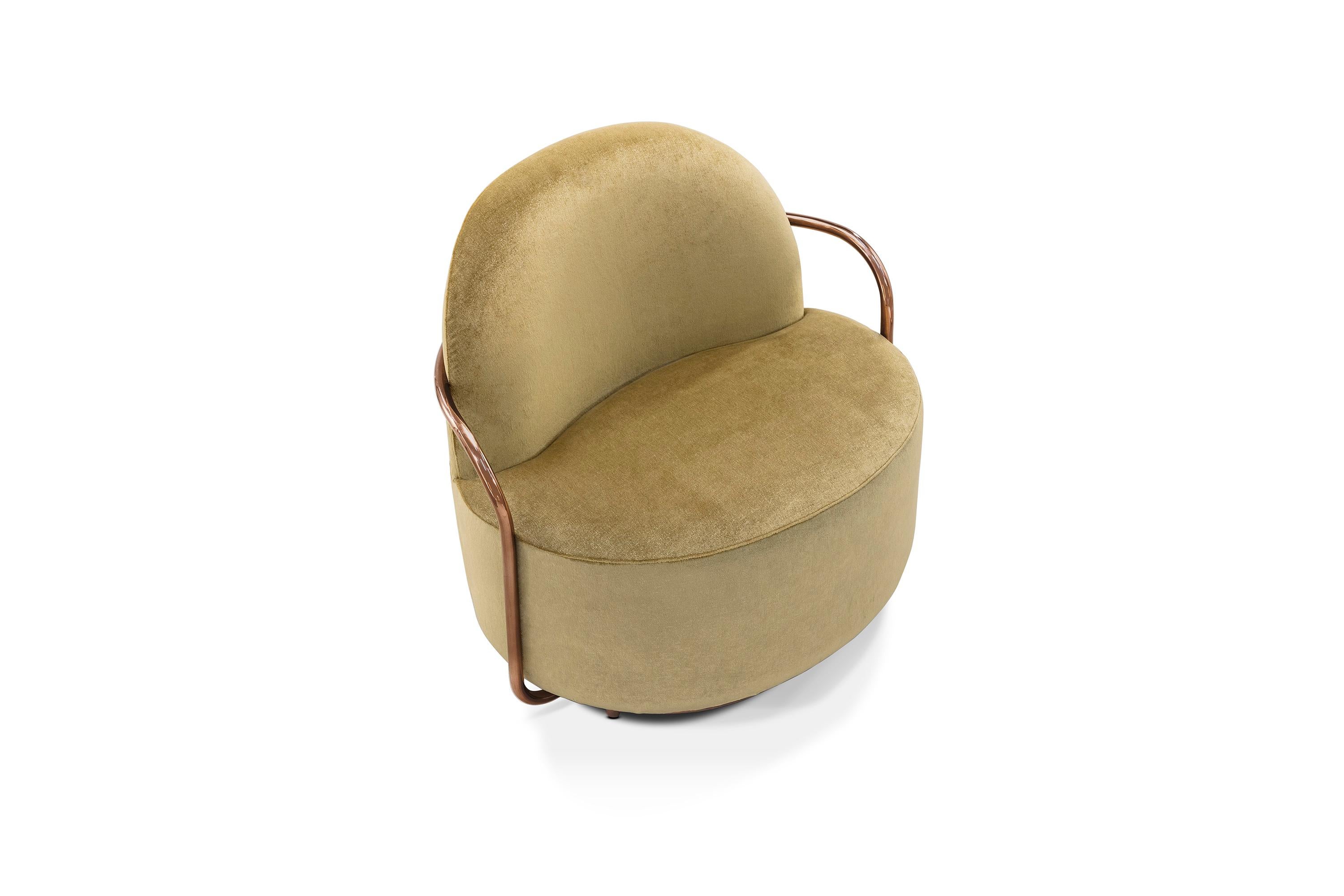 Modern Orion Lounge Chair with Gold Dedar Velvet and Rose Gold Arms by Nika Zupanc For Sale