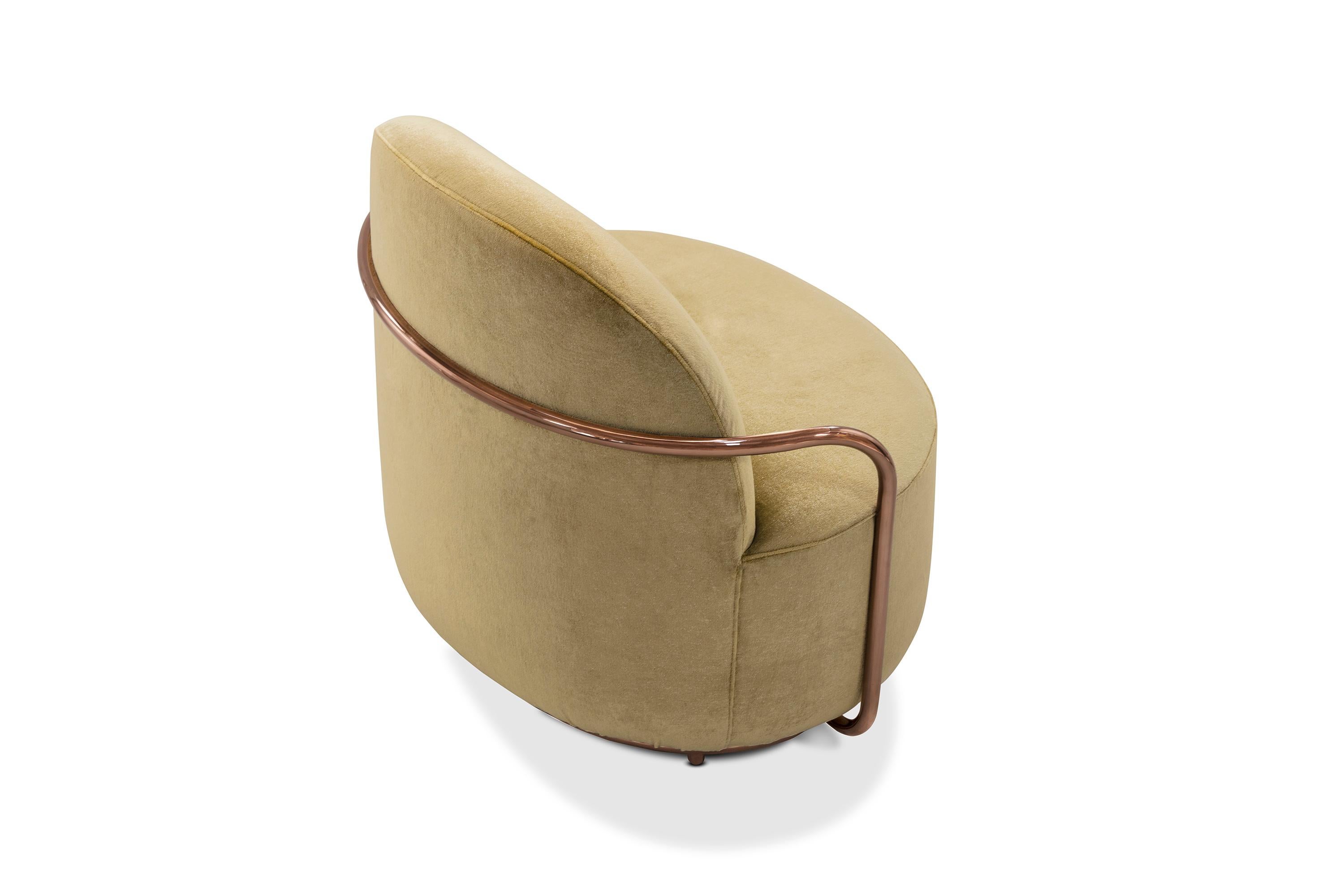Contemporary Orion Lounge Chair with Gold Dedar Velvet and Rose Gold Arms by Nika Zupanc For Sale