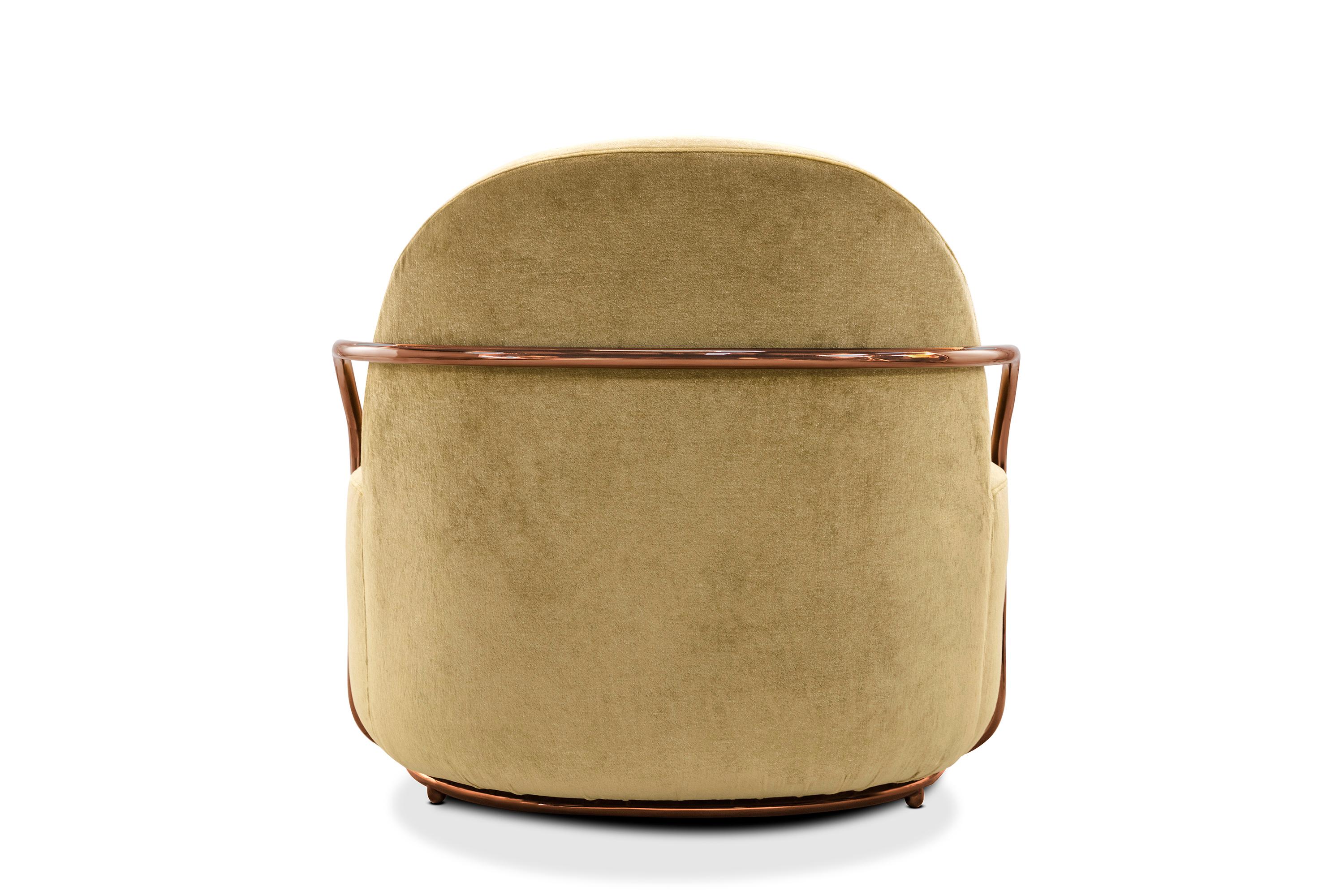 Foam Orion Lounge Chair with Gold Dedar Velvet and Rose Gold Arms by Nika Zupanc For Sale