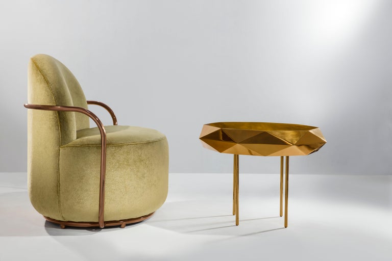 Orion Lounge Chair with Gold Dedar Velvet and Rose Gold Arms by Nika Zupanc For Sale 1