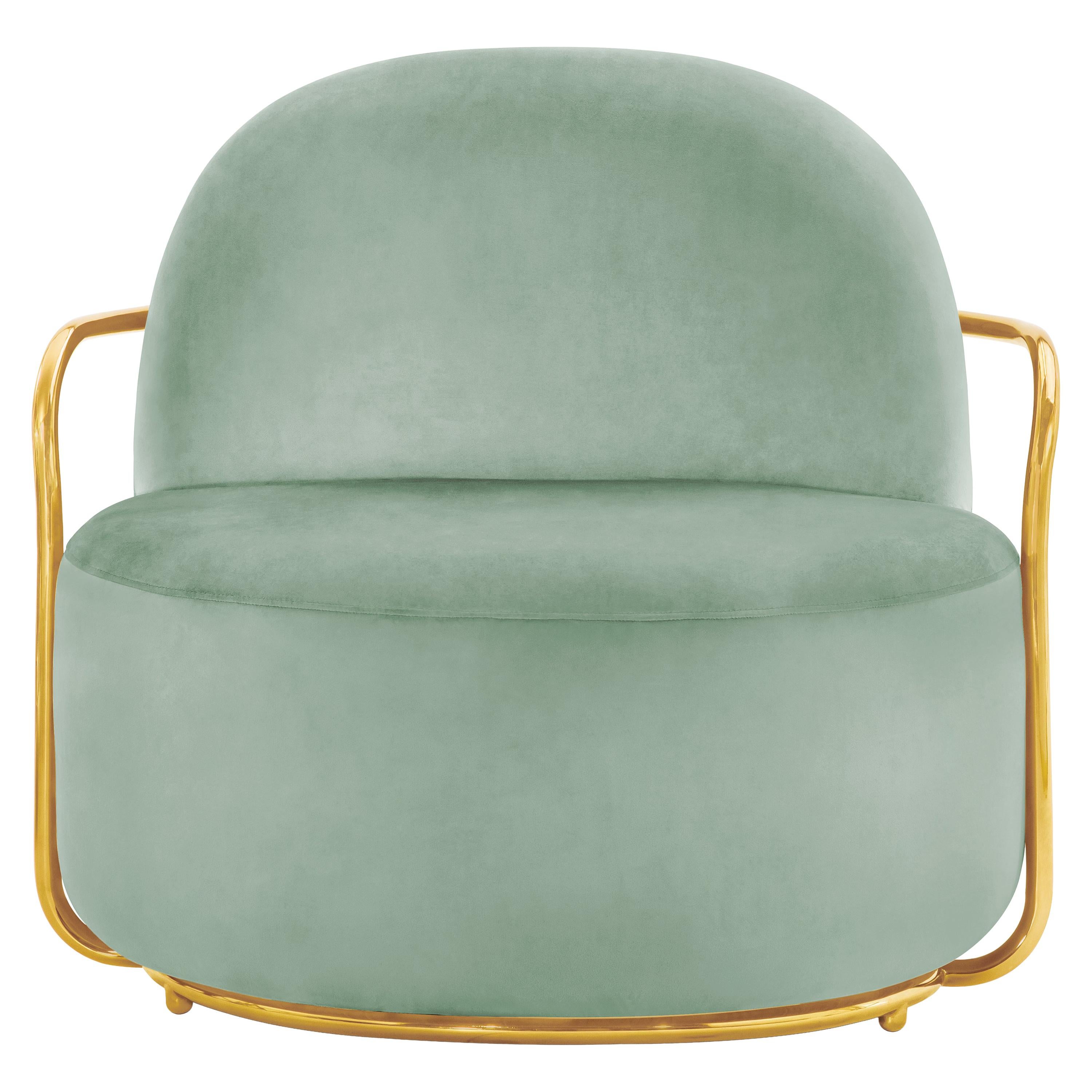 Orion Lounge Chair with Plush Mint Green Velvet and Gold Arms by Nika Zupanc For Sale