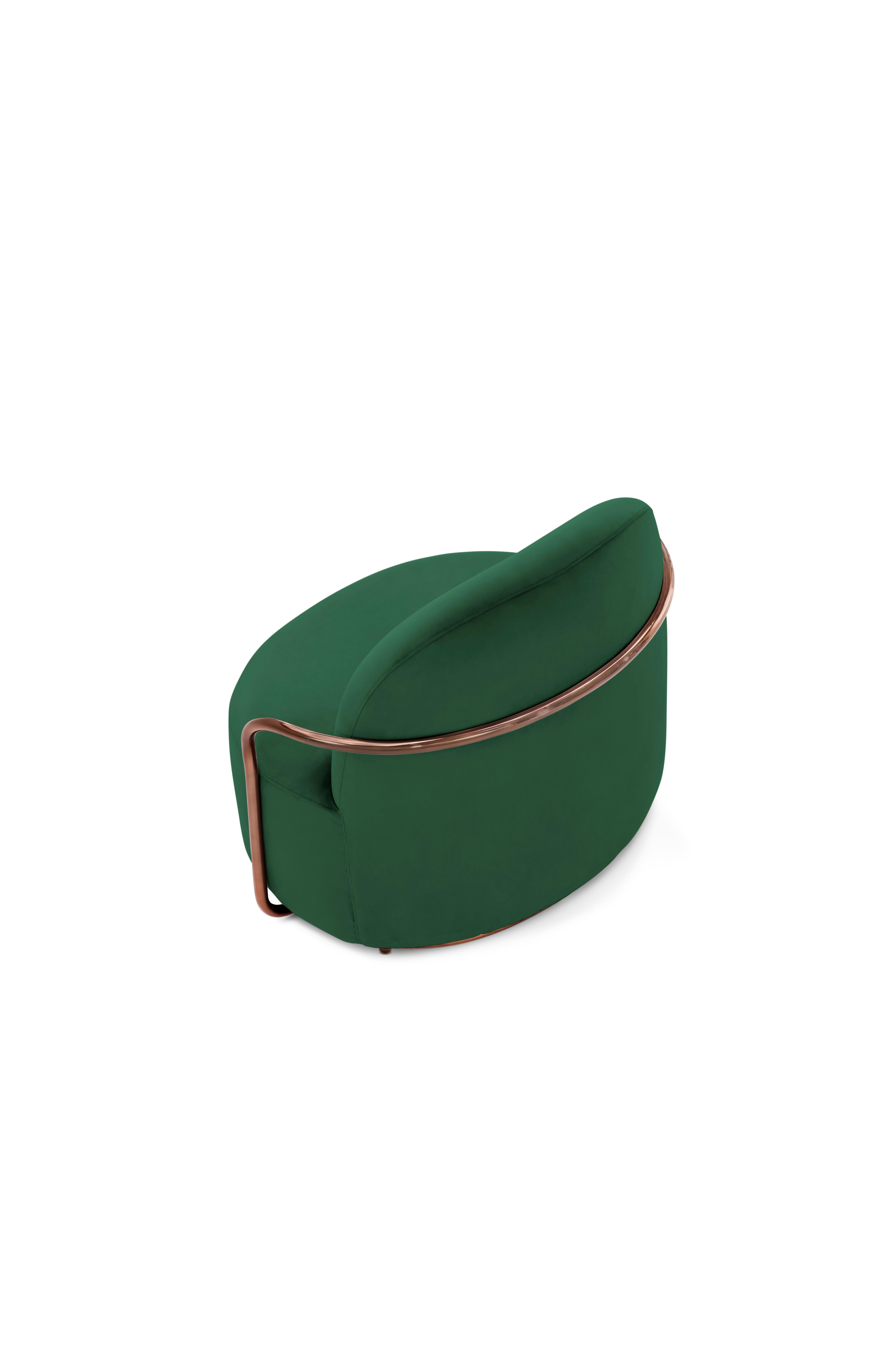 Indian Orion Lounge Chair with Plush Green Velvet and Rose Gold Arms by Nika Zupanc For Sale