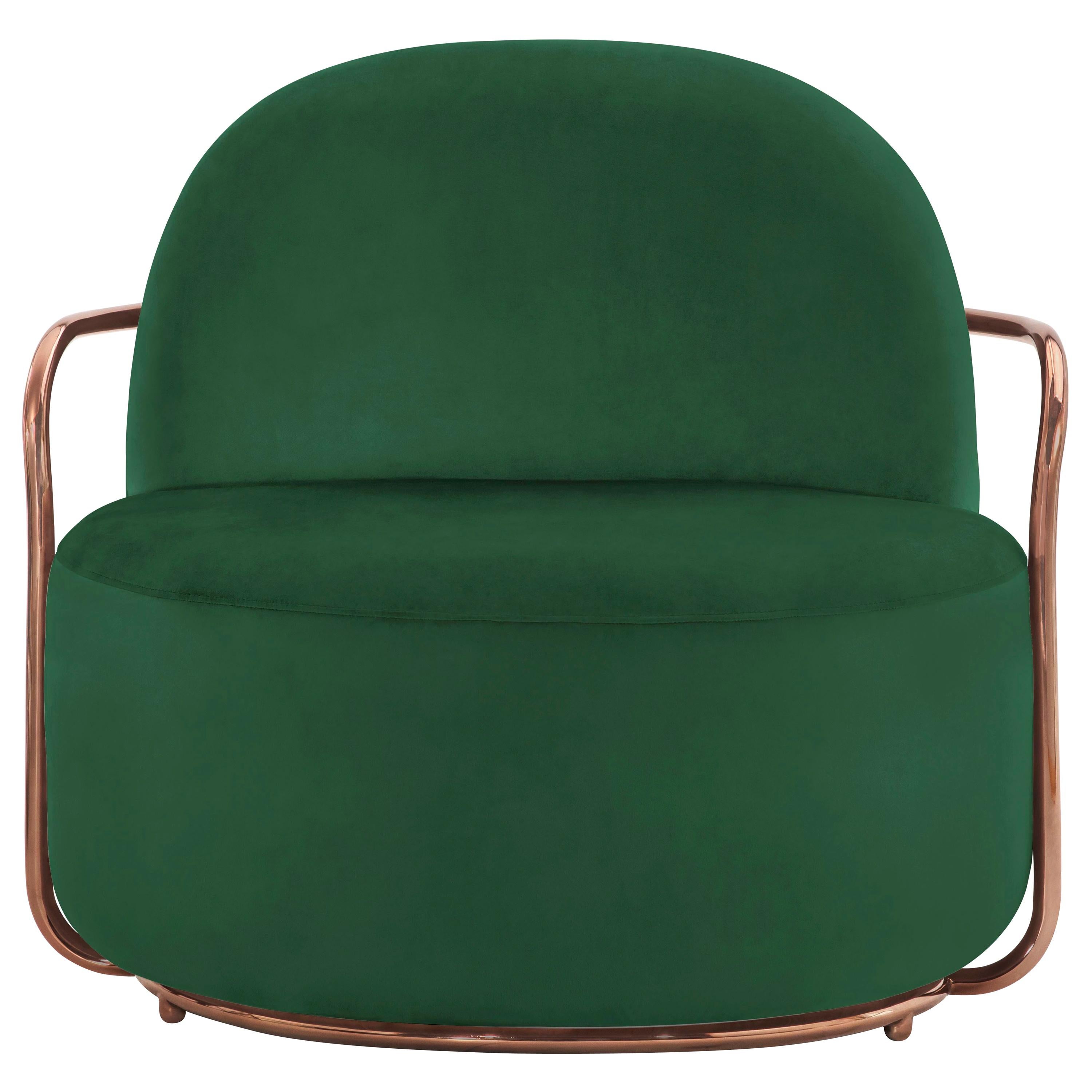 Orion Lounge Chair with Plush Green Velvet and Rose Gold Arms by Nika Zupanc