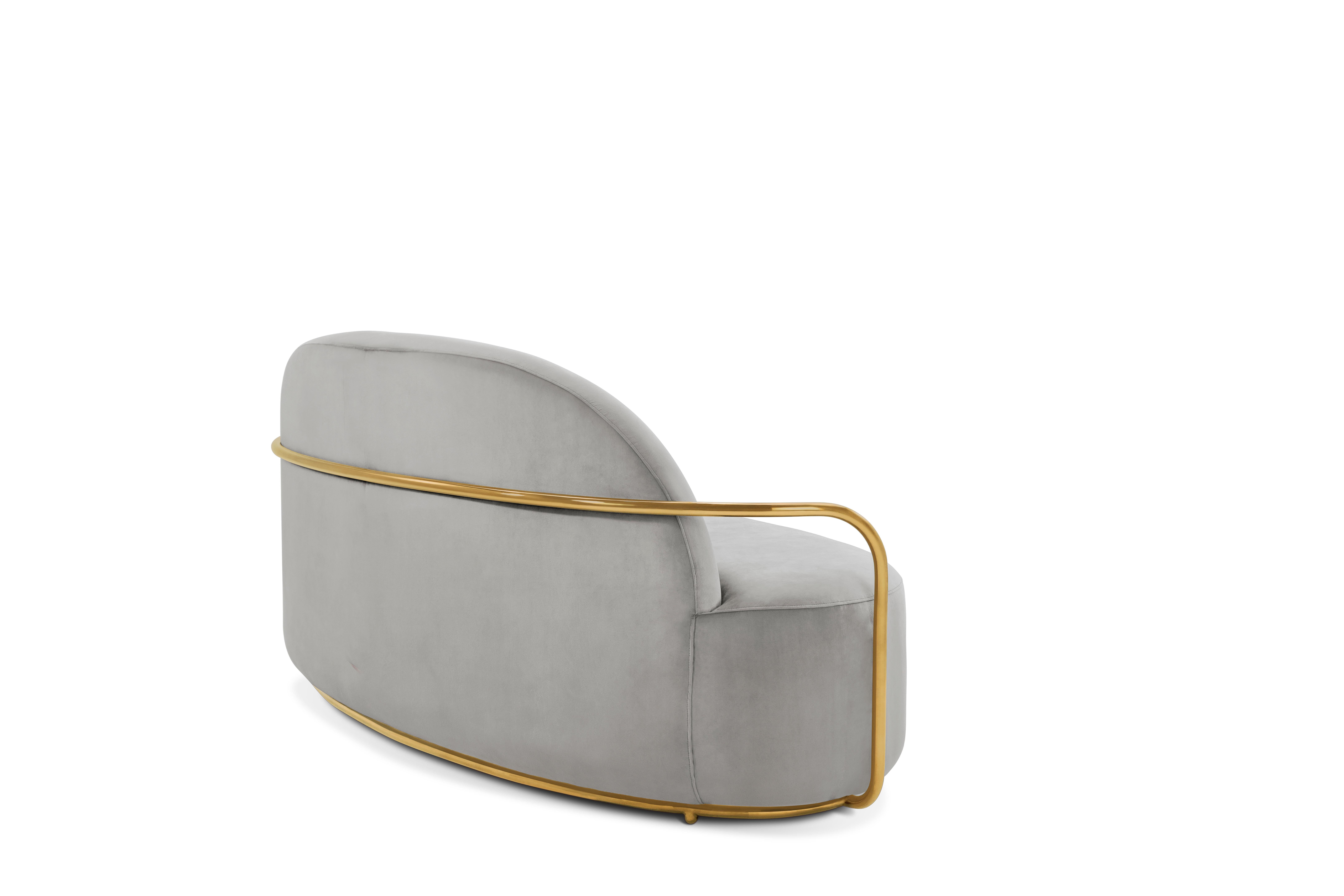 Foam Orion 3 Seat Sofa with Plush Gray Velvet and Gold Arms by Nika Zupanc For Sale