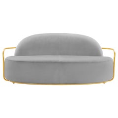 Orion 3 Seat Sofa with Plush Gray Velvet and Gold Arms by Nika Zupanc