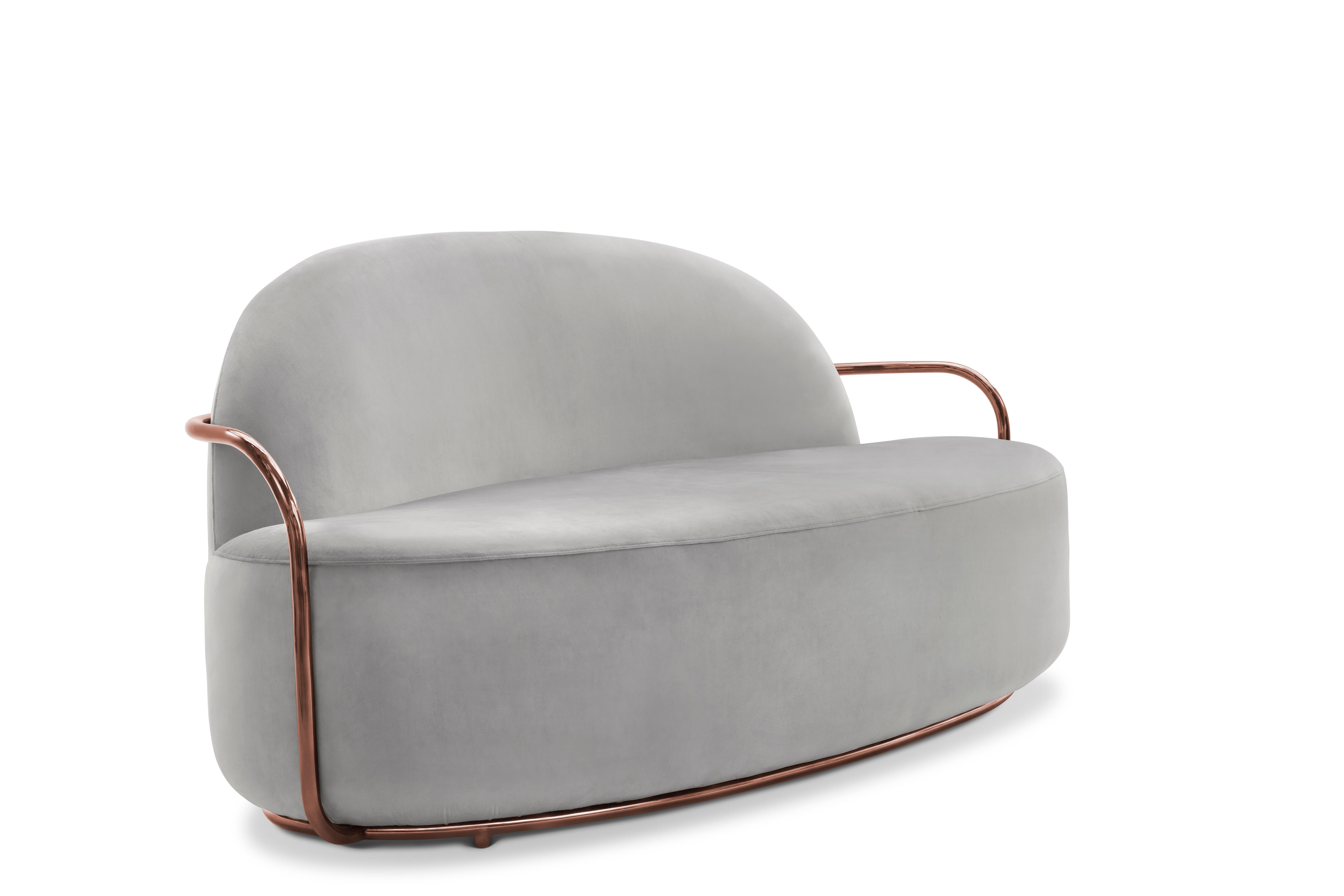 Orion 3 Seat Sofa with Plush Gray Velvet and Rose Gold Arms by Nika Zupanc has timeless appeal in light gray velvet and rich rose gold metal arms.

Nika Zupanc, a strikingly renowned Slovenian designer, never shies away from redefining the status