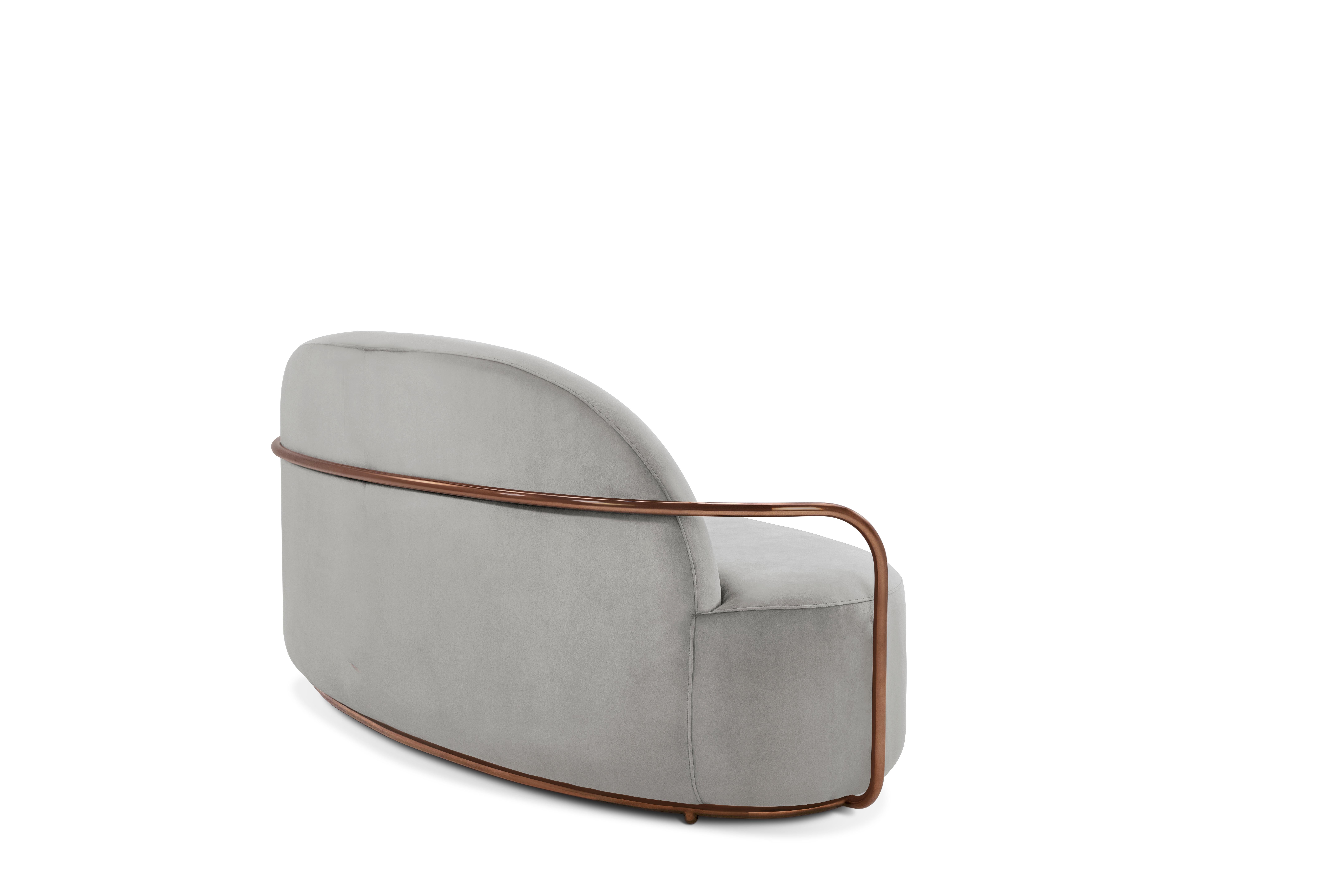 Modern Orion 3 Seat Sofa with Plush Gray Velvet and Rose Gold Arms by Nika Zupanc For Sale