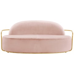 Orion 3 Seat Sofa with Plush Pink Velvet and Gold Arms by Nika Zupanc