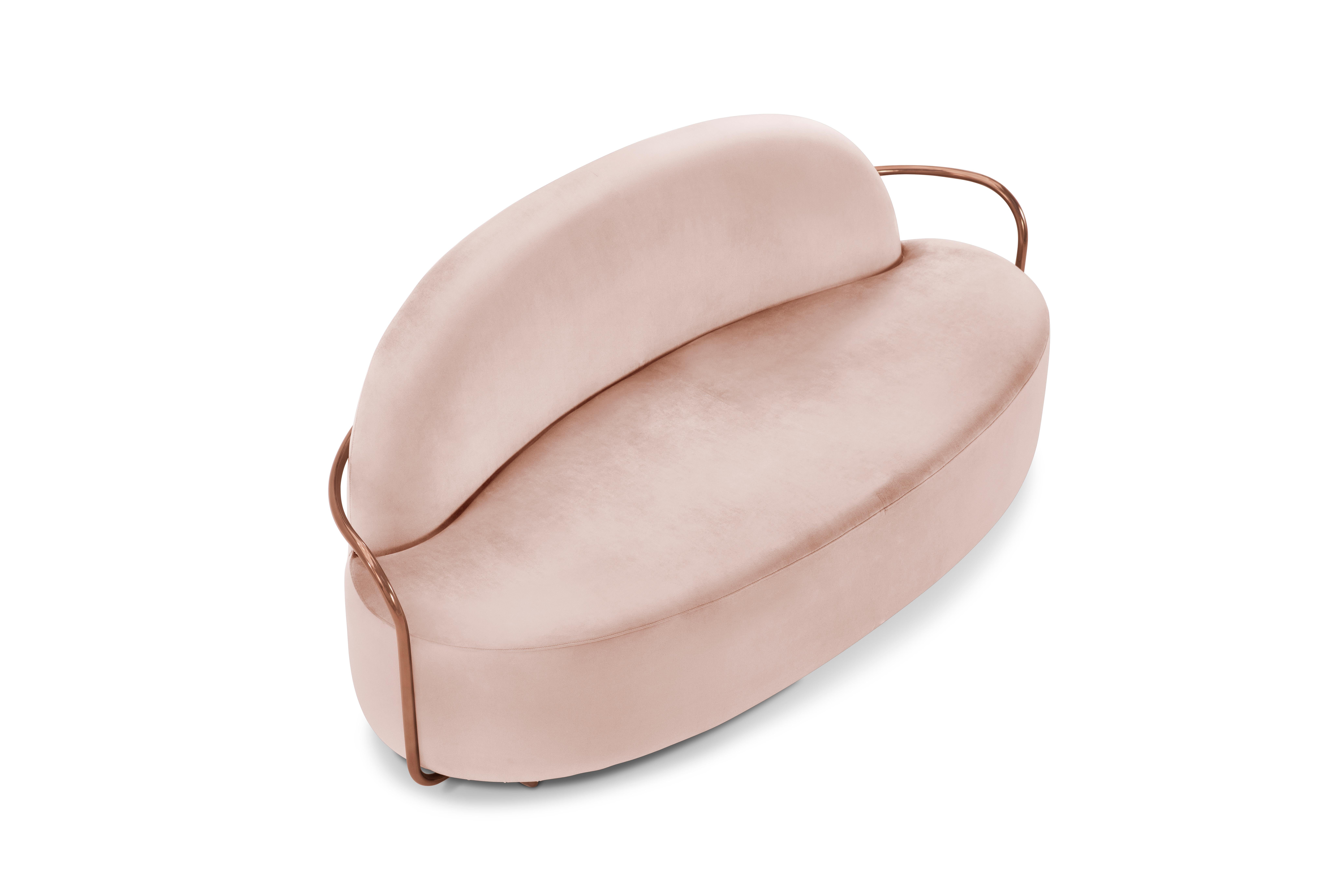 Indian Orion 3 Seat Sofa with Plush Pink Velvet and Rose Gold Arms by Nika Zupanc For Sale