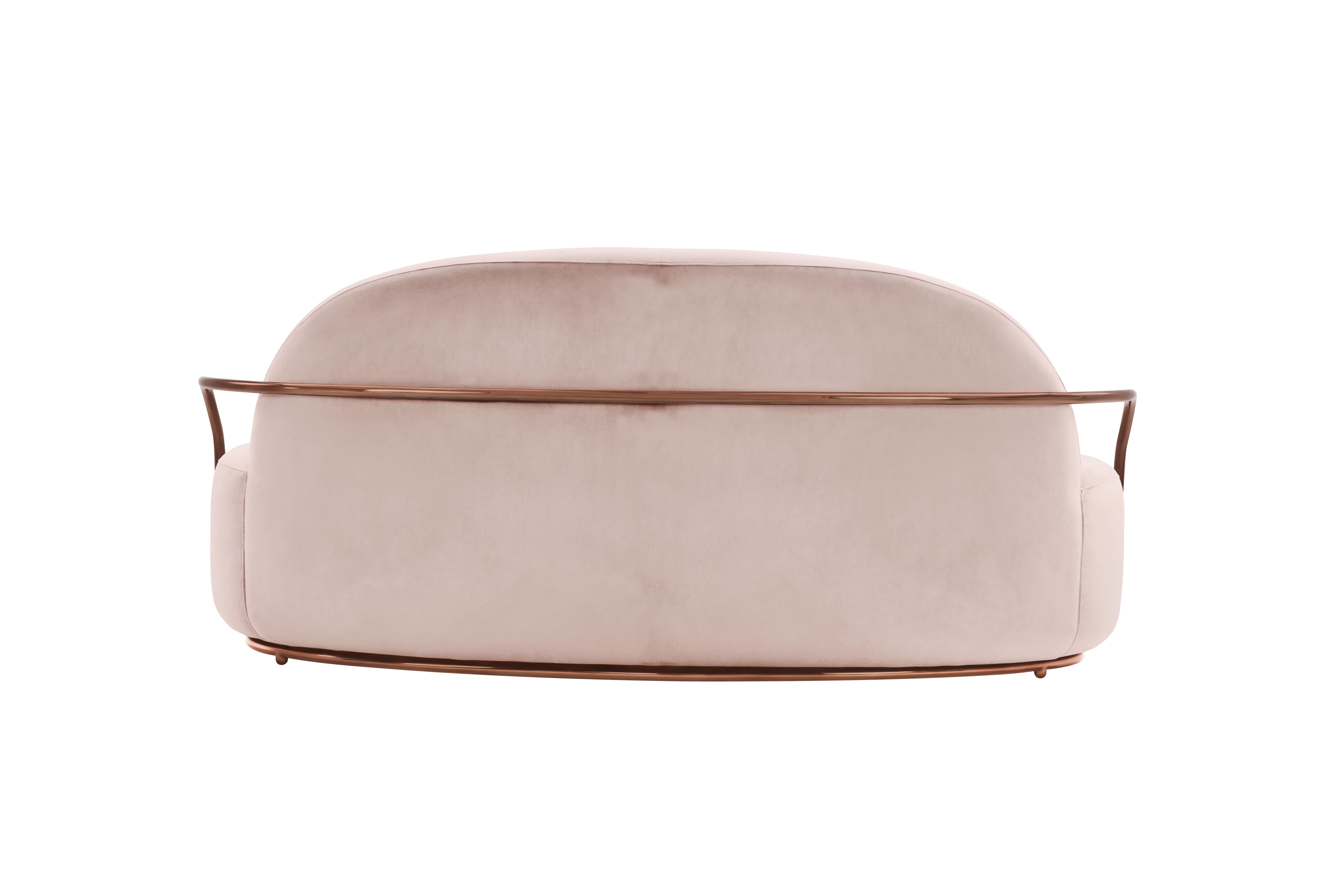 Orion 3 Seat Sofa with Plush Pink Velvet and Rose Gold Arms by Nika Zupanc In New Condition For Sale In Kolkata, IN