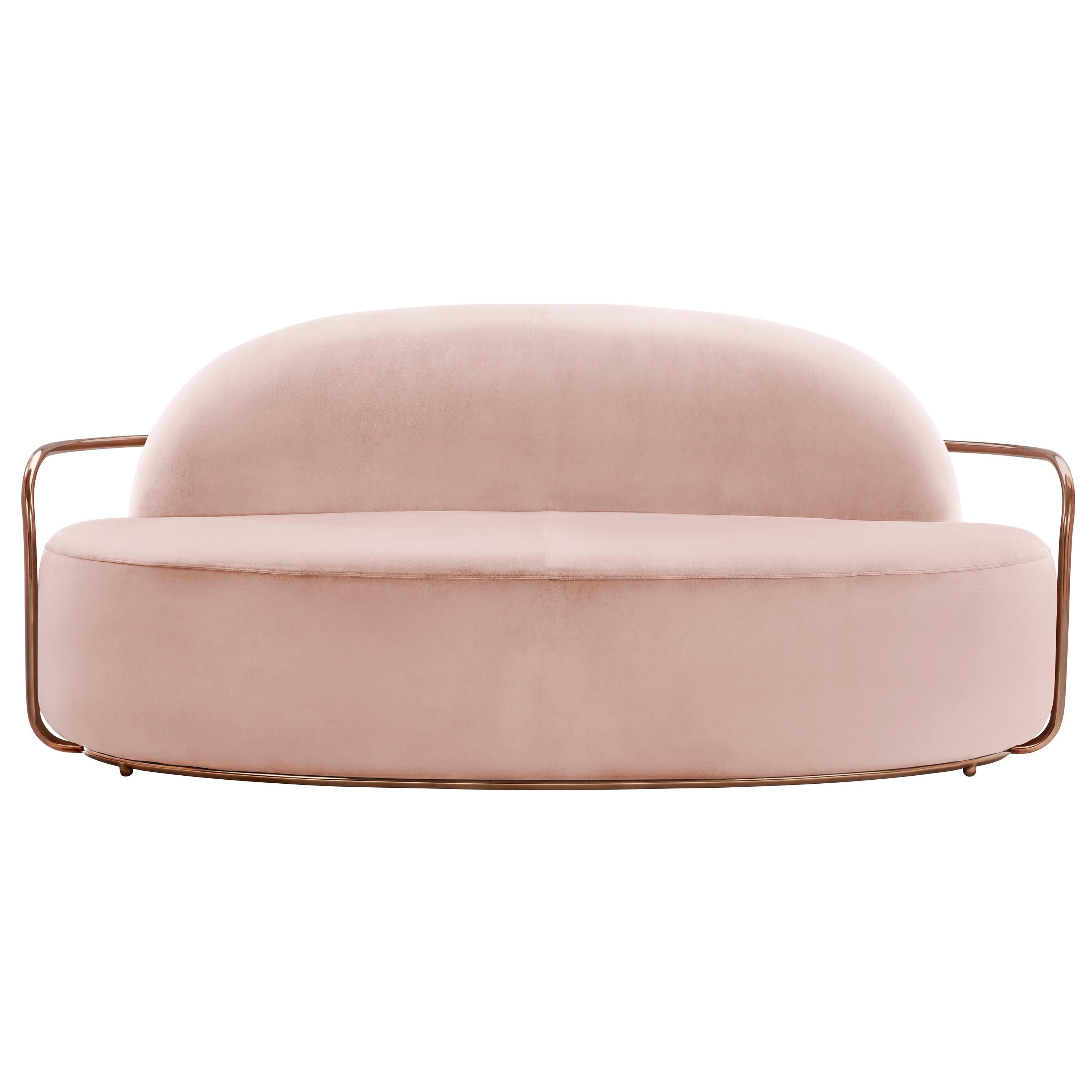 Orion 3 Seat Sofa with Plush Pink Velvet and Rose Gold Arms by Nika Zupanc For Sale
