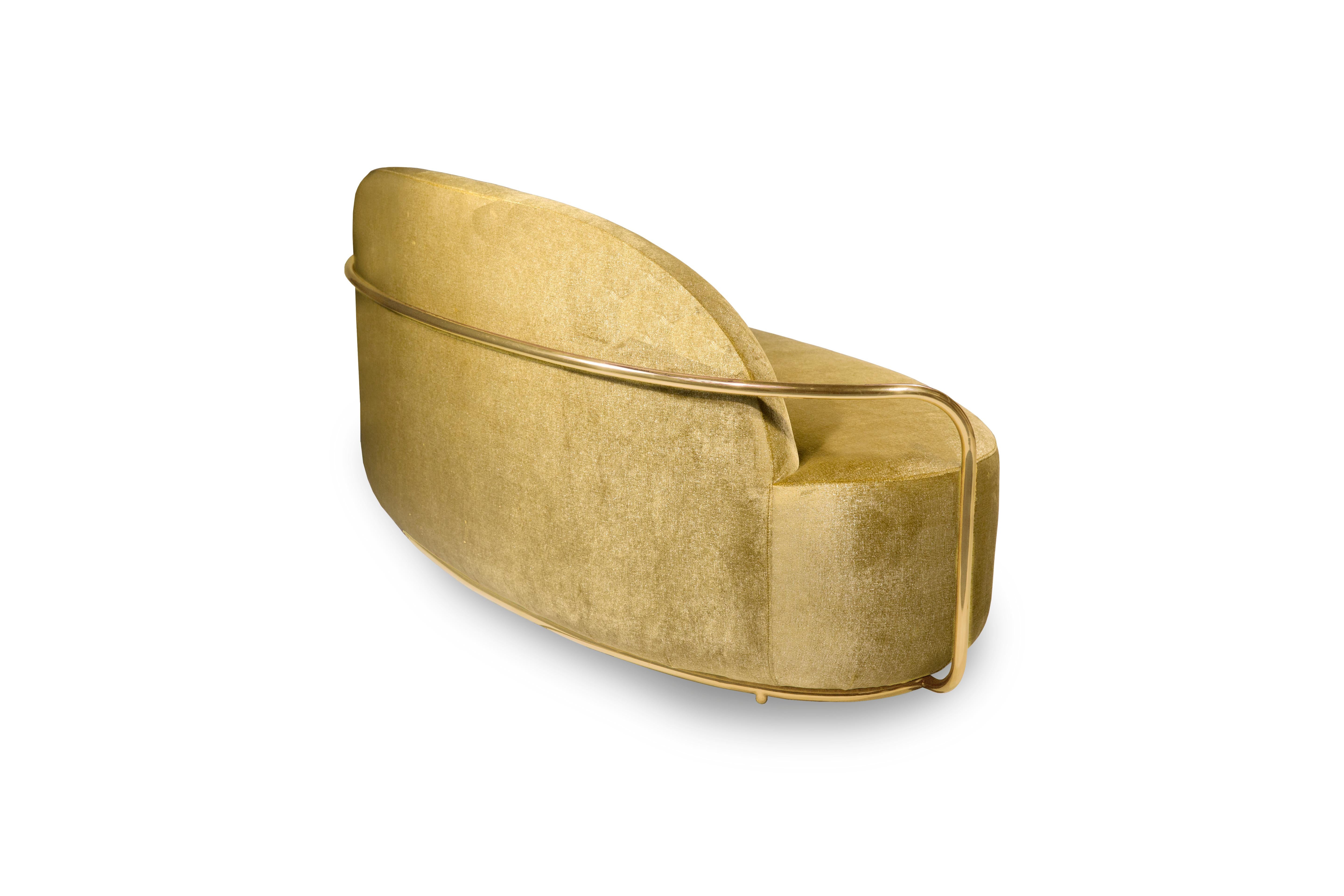 Modern Orion 3 Seat Sofa with Dedar Velvet and Gold Arms by Nika Zupanc For Sale
