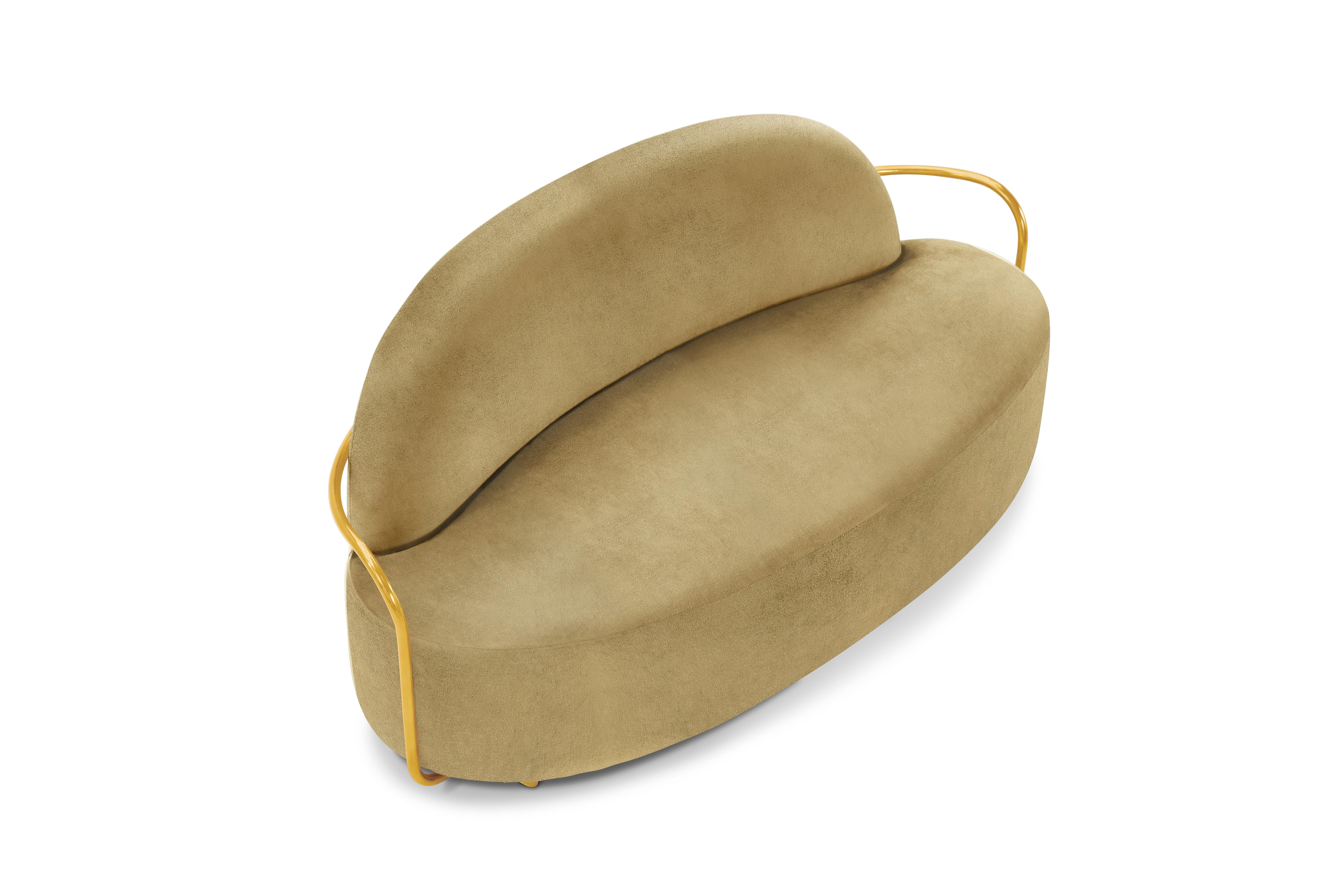 Hand-Crafted Orion 3 Seat Sofa with Dedar Velvet and Gold Arms by Nika Zupanc For Sale