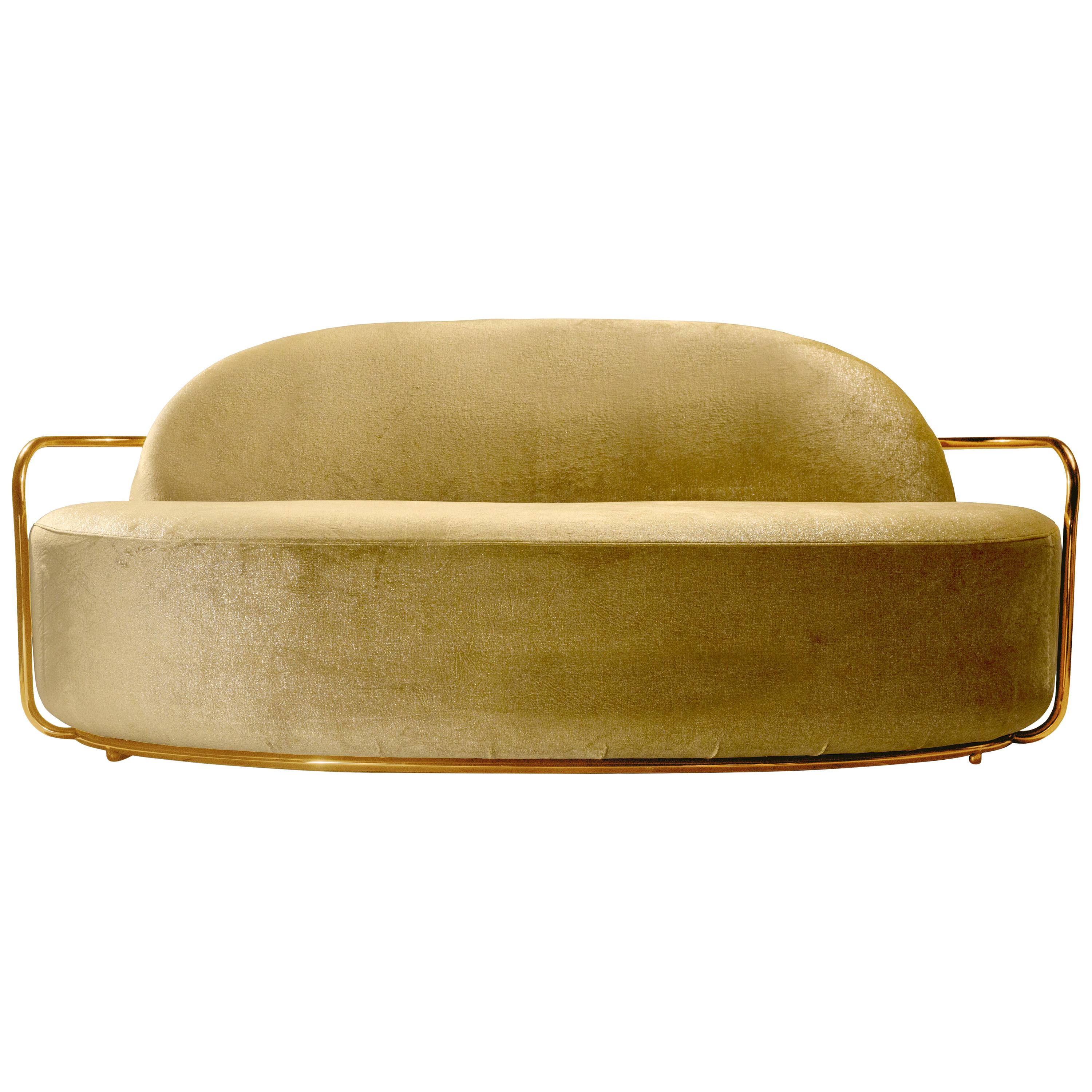 Orion 3 Seat Sofa with Dedar Velvet and Gold Arms by Nika Zupanc