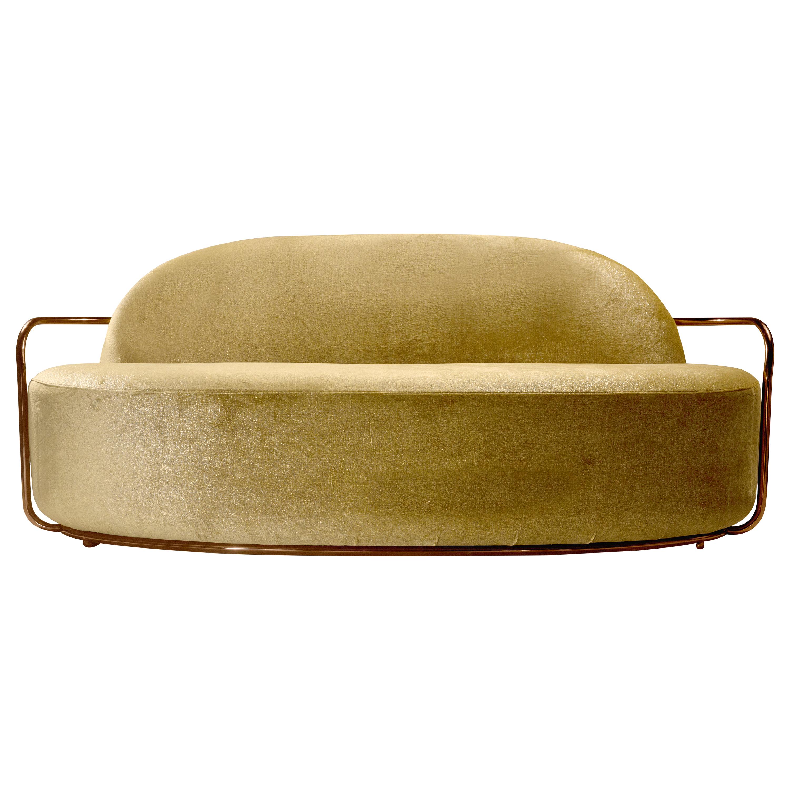 Orion 3 Seat Sofa with Gold Dedar Velvet and Rose Gold Arms by Nika Zupanc For Sale