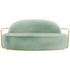 Orion 3 Seat Sofa with Plush Mint Green Velvet and Gold Arms by Nika Zupanc