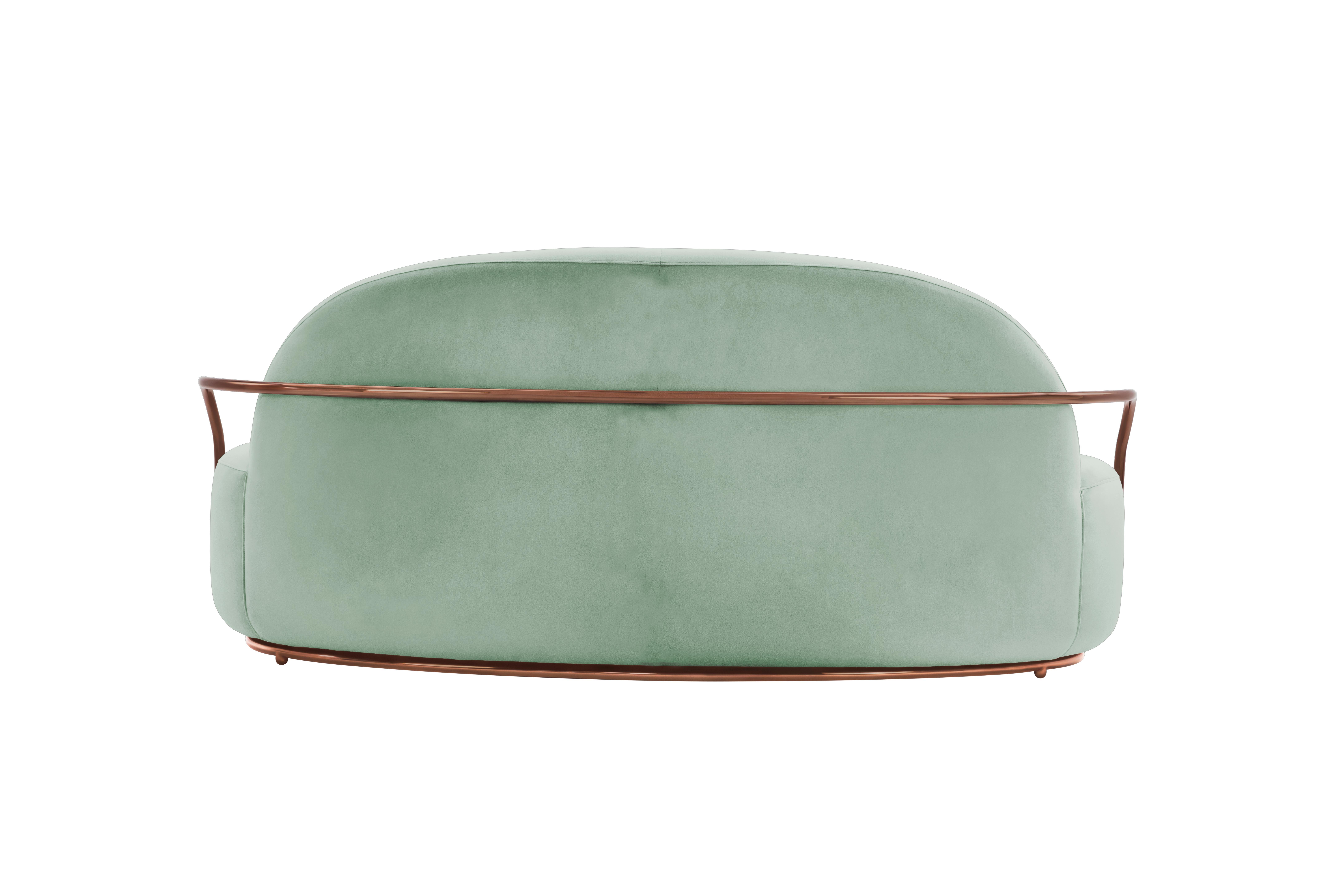 Modern Orion 3 Seat Sofa with Plush Mint Green Velvet and Rose Gold Arms by Nika Zupanc For Sale