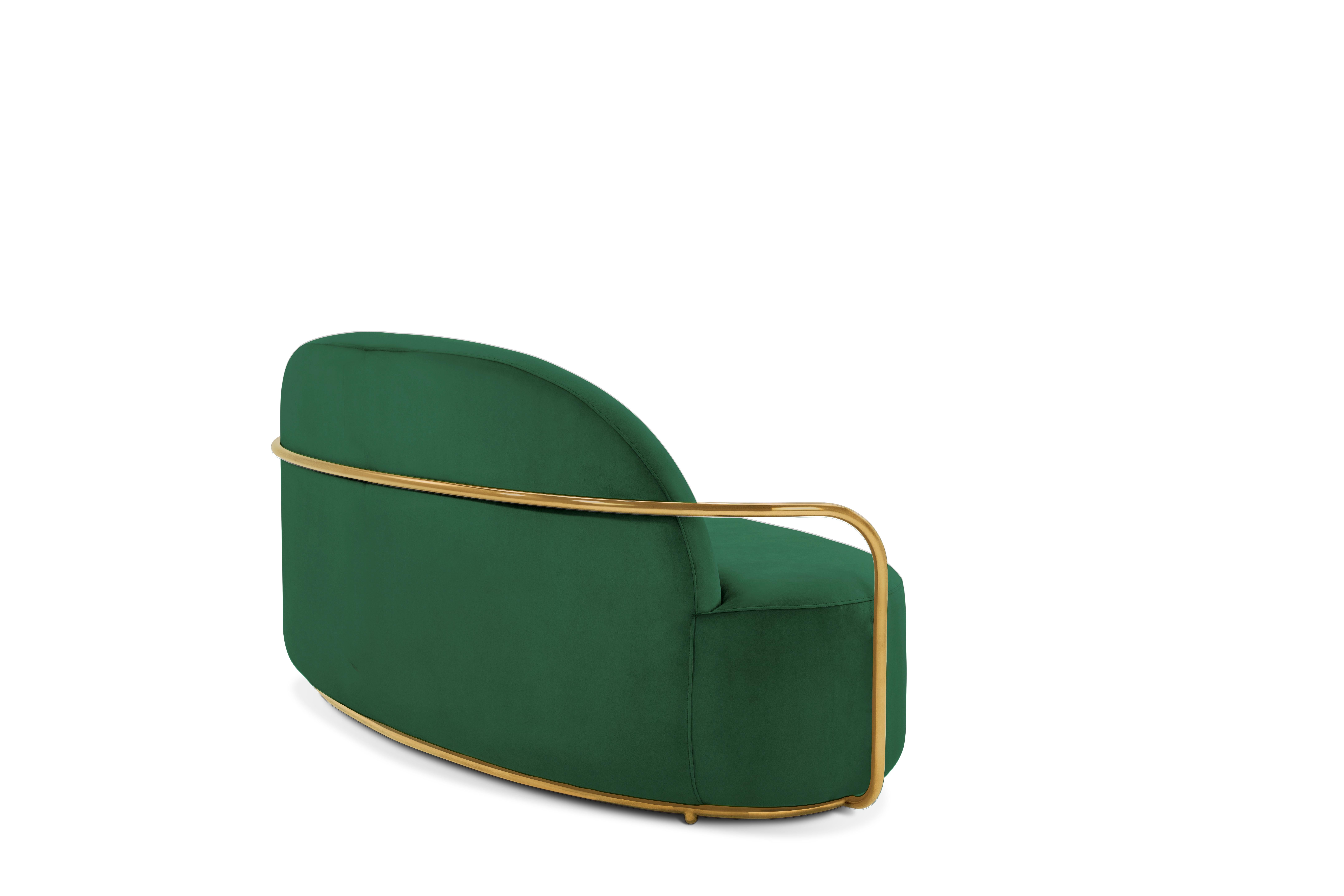 Modern Orion 3 Seat Sofa with Plush Green Velvet and Gold Arms by Nika Zupanc For Sale