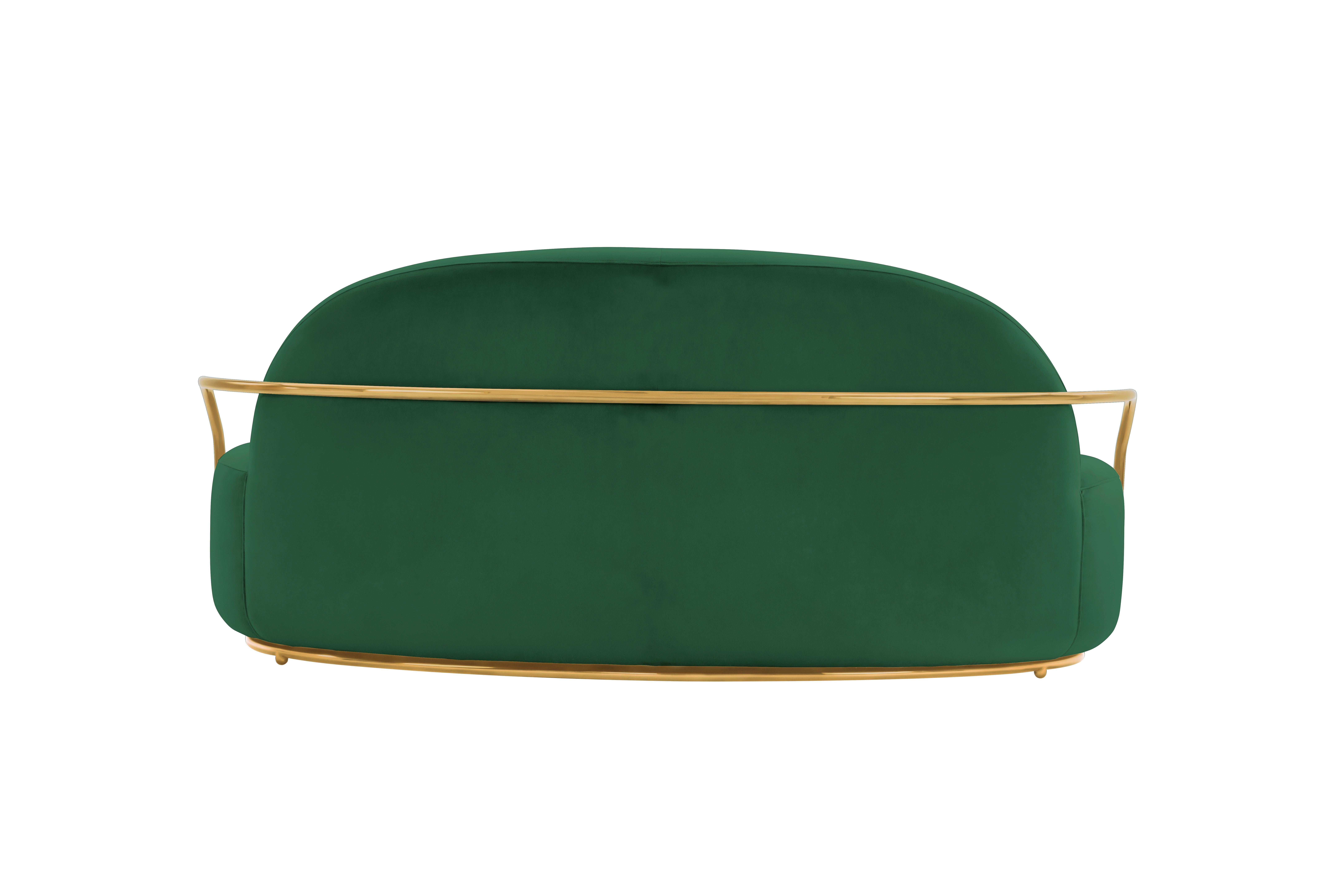 Indian Orion 3 Seat Sofa with Plush Green Velvet and Gold Arms by Nika Zupanc For Sale