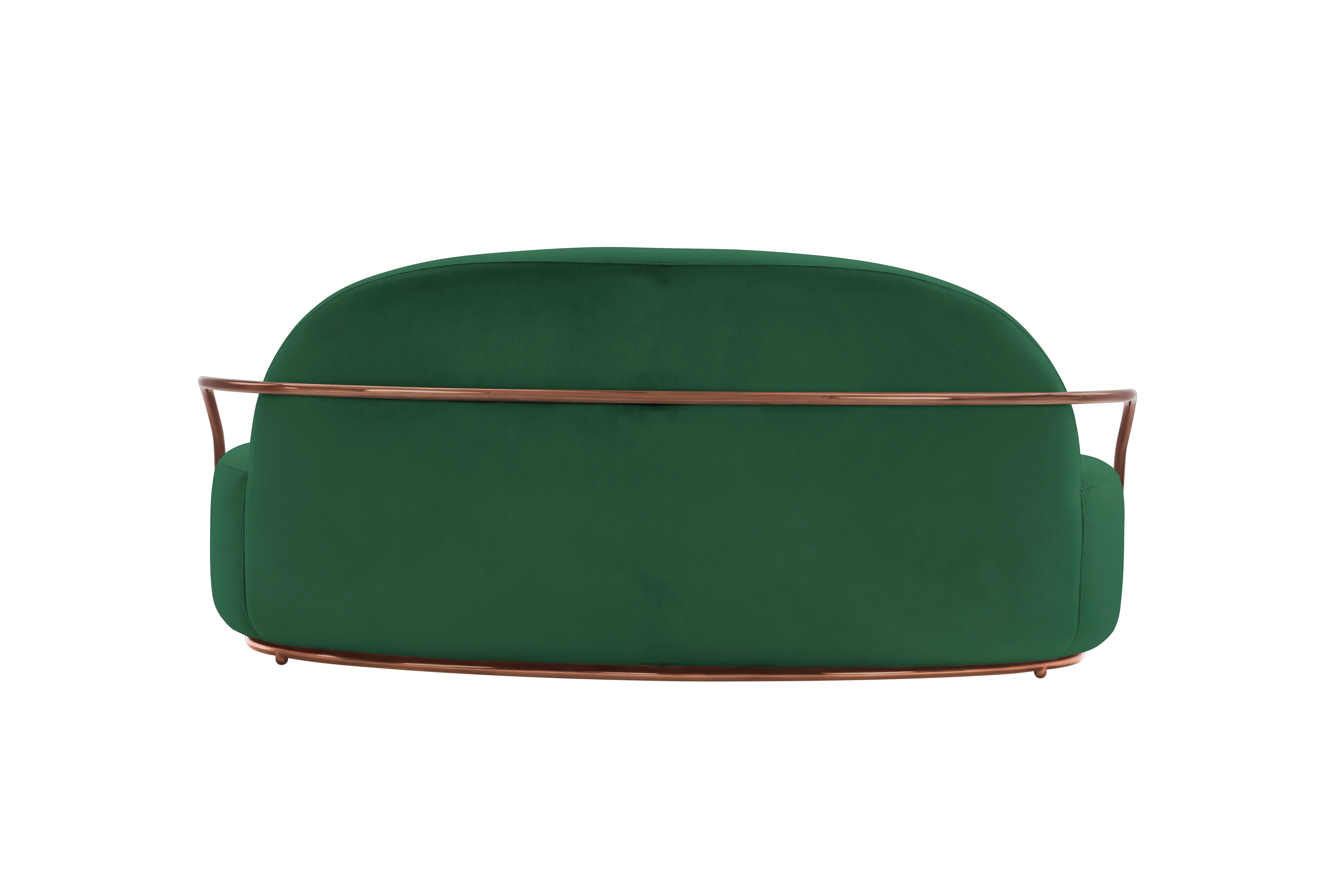 Orion 3 Seat Sofa with Plush Green Velvet and Rose Gold Arms by Nika Zupanc In New Condition For Sale In Kolkata, IN