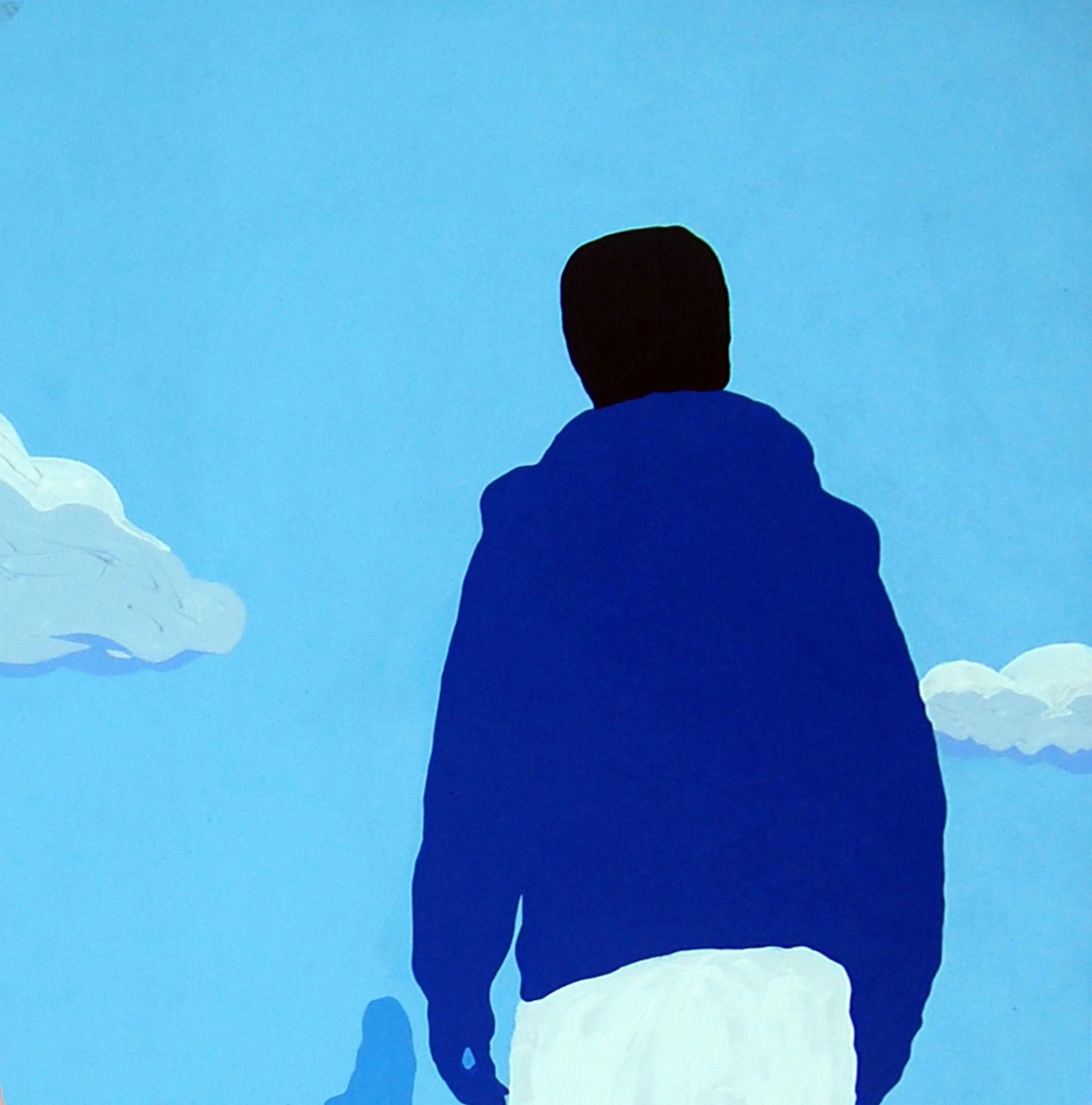 Ariwo Oja (Noise of the Market place) - Minimalism Abstract painting - Blue Abstract Painting by Orioye Bukola Samuel