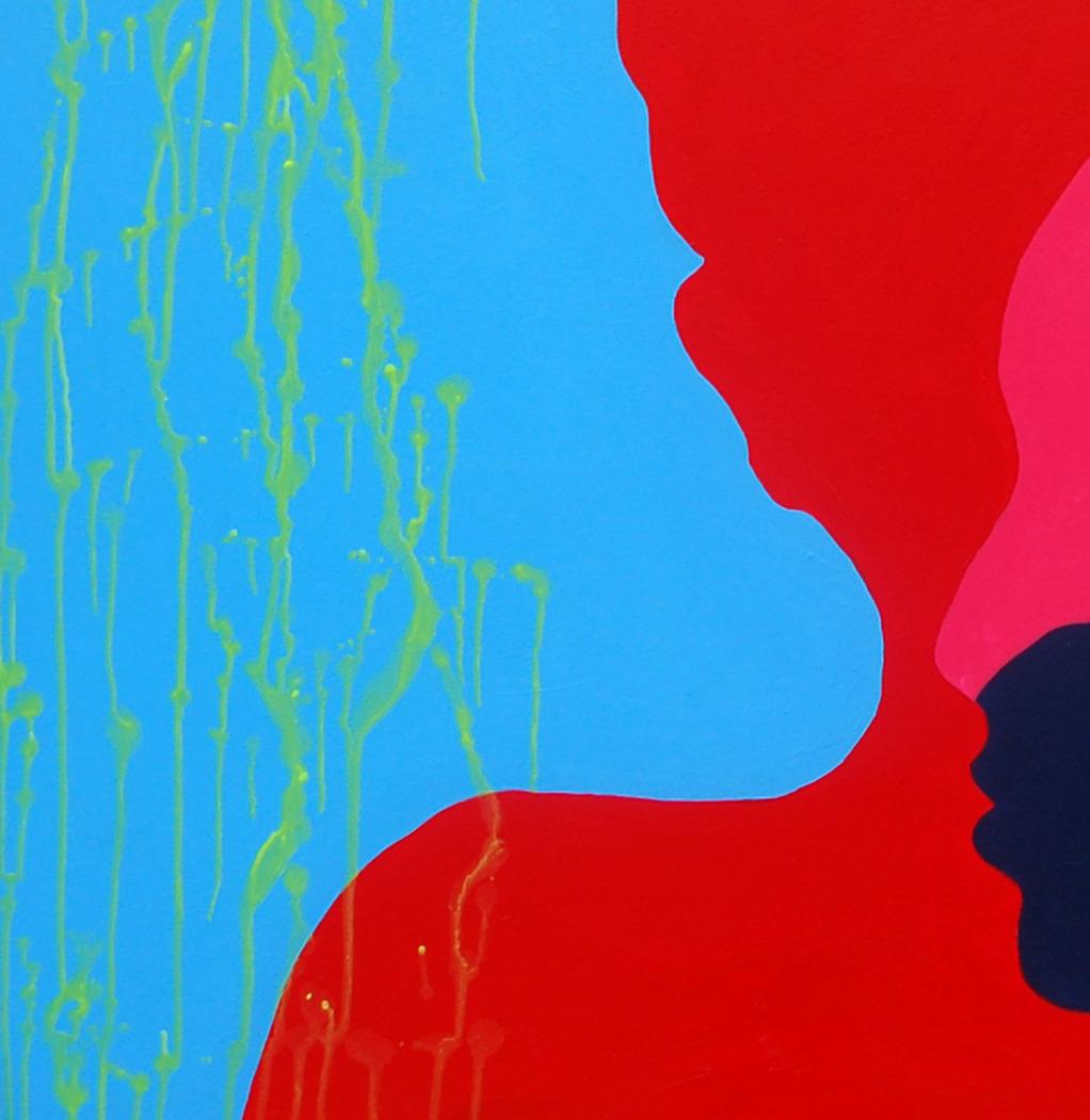 Novato -Siglo XXI, Contemporáneo Figurativo, Colorido, Silueta, Hombres, Ajedrez - Interior Painting Azul de Orioye Samuel