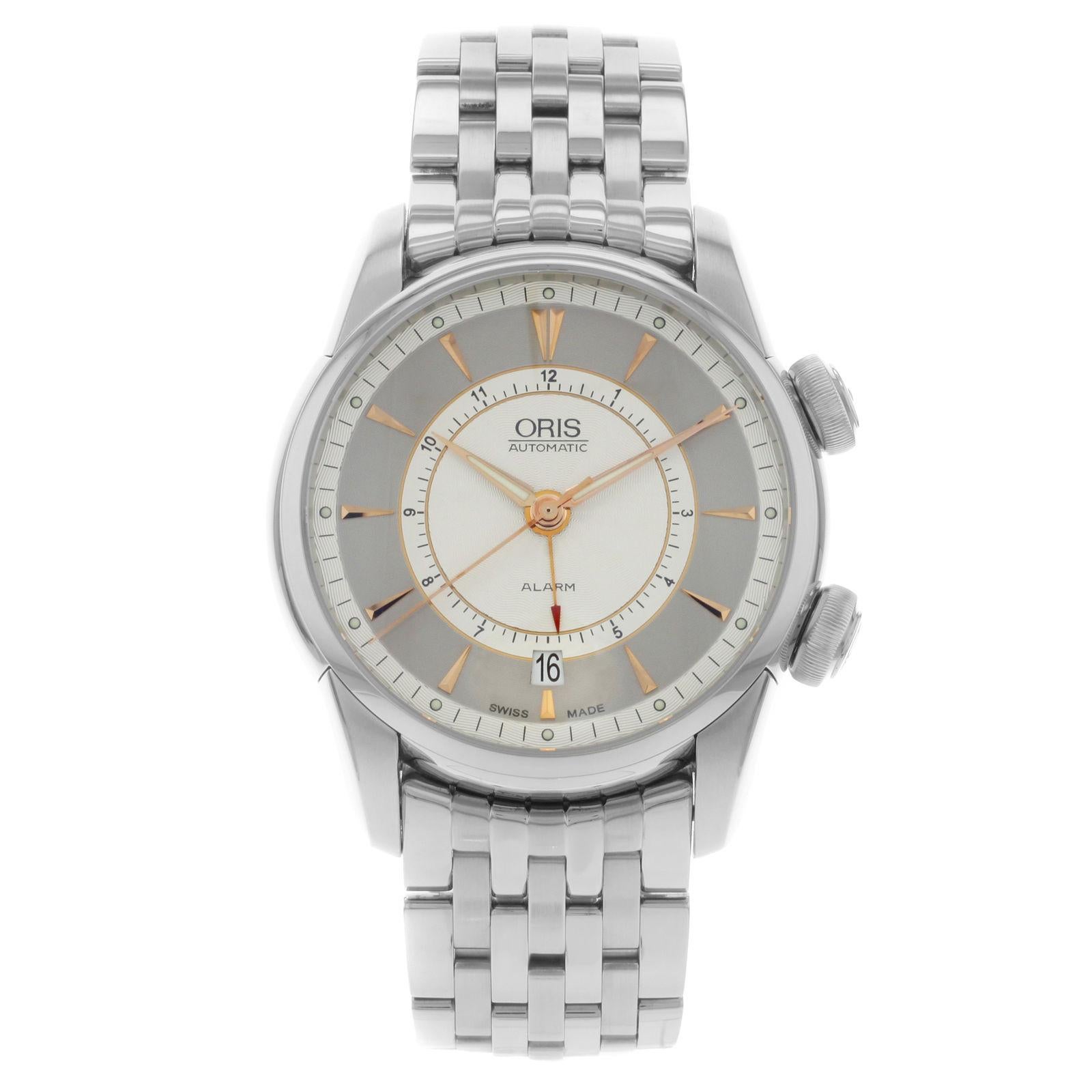 Oris Artelier Alarm Silber Zifferblatt Stahl Automatik-Herrenuhr 01 908 7607 4051-Set-M