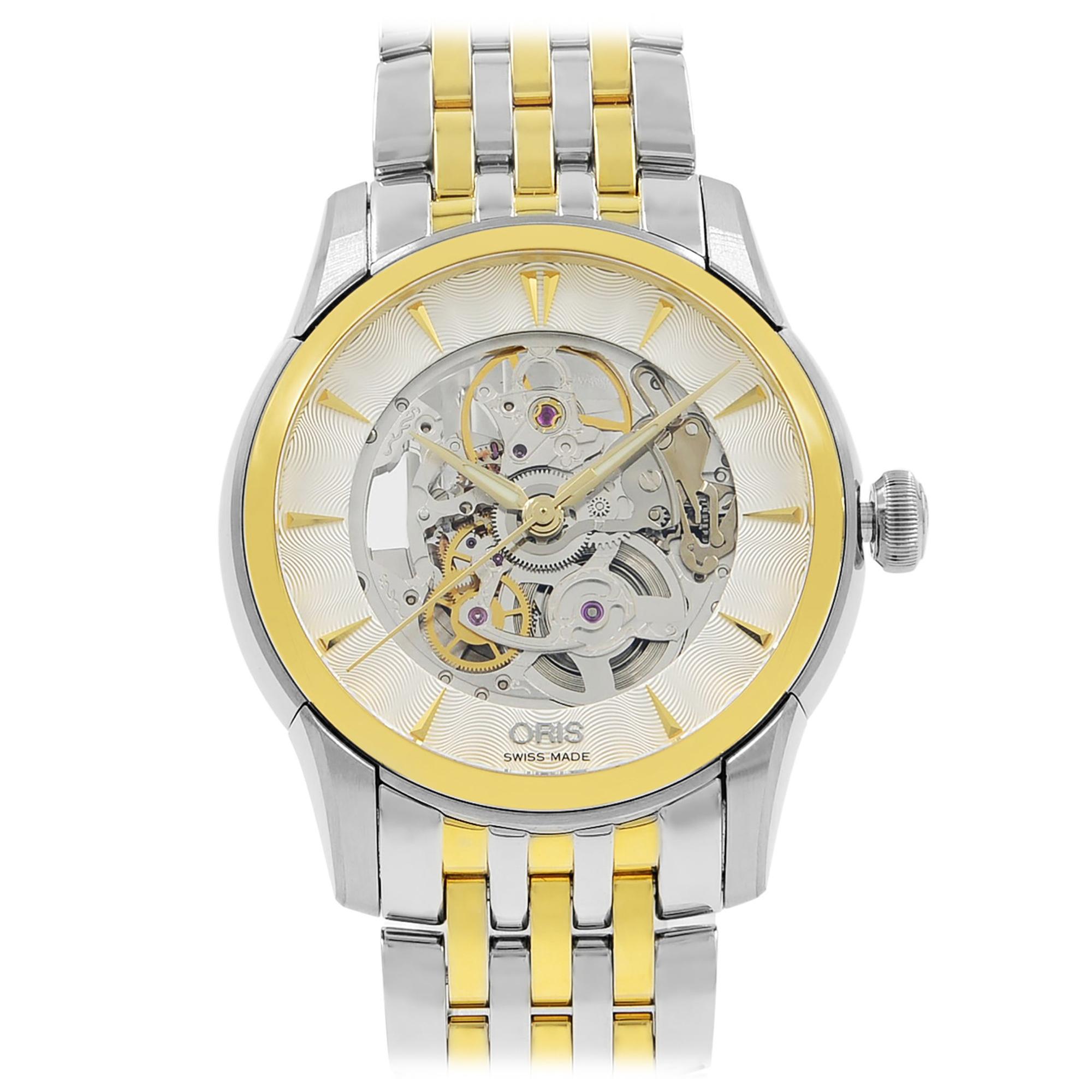 Oris Artelier Skeleton Steel Gold PVD Automatic Men's Watch 734-7670-4351MB For Sale
