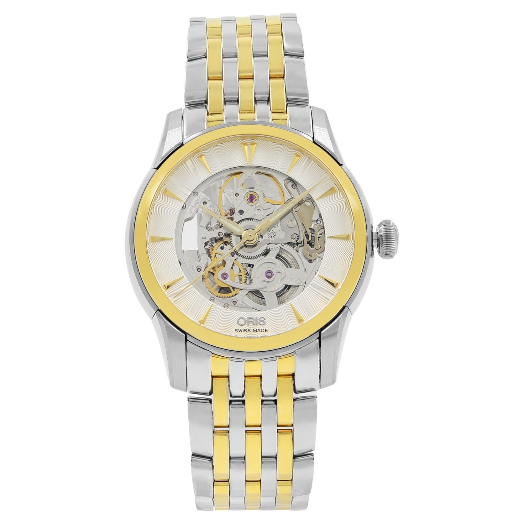 Oris Artelier Skeleton Steel Gold PVD Automatic Mens Watch 734-7670-4351MB For Sale