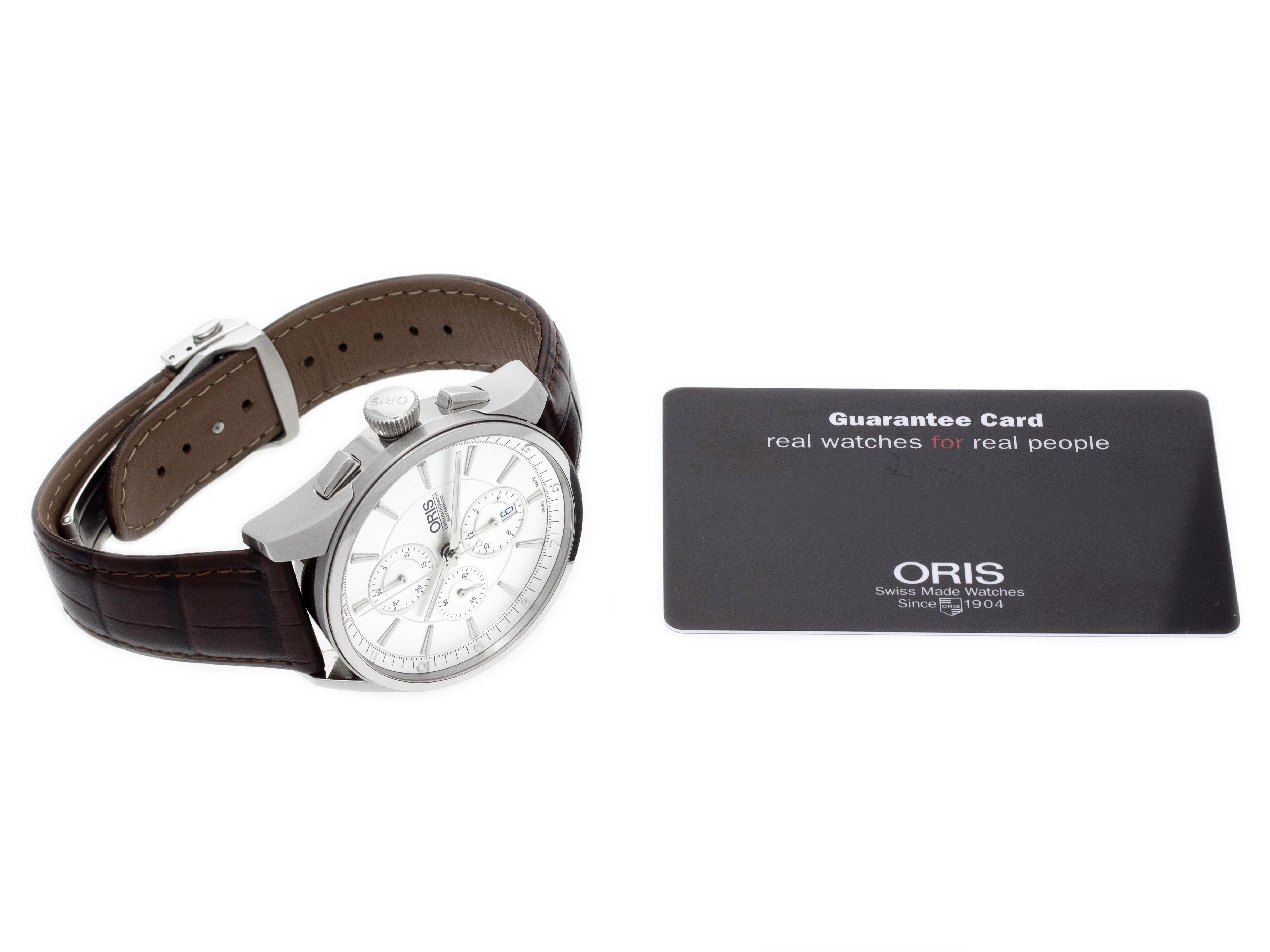 Stainless steel Oris Artix with Brown Leather Strap01 674 7644 4051-07 8 22 80FC watch, water resistance to 100m, chronograph, with date. Comes with Oris Guarantee Card.

Watch	
Brand:	Oris
Series:	Artix
Model #:	01 674 7644 4051-07 5 22