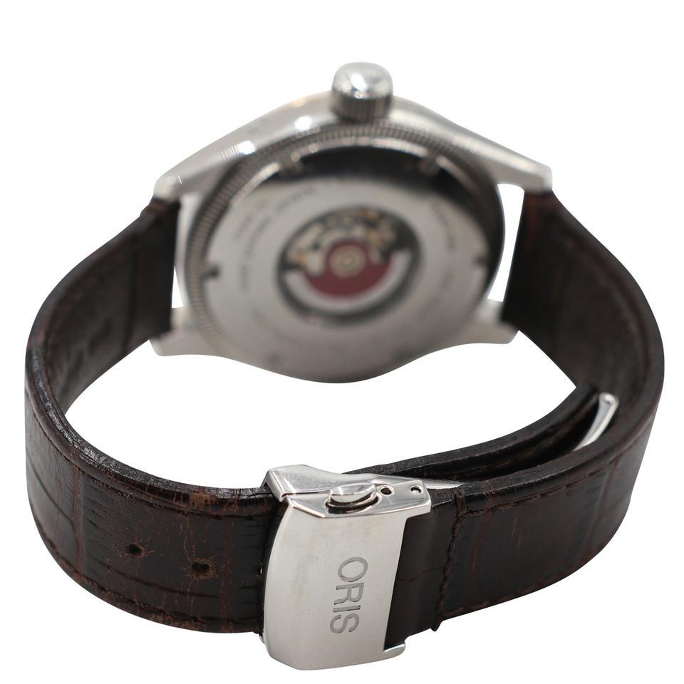 Oris Gold XL Big Crown Silver Dial Gmt Moonphase Chronograph Watch In Good Condition In Downey, CA