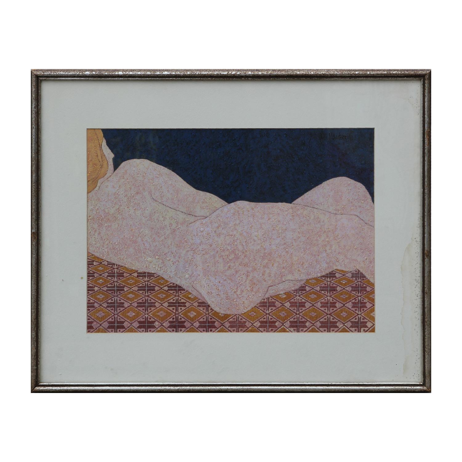 Oris Robertson Nude Painting - Modern Abstract Reclining Female Nude Textured Painting