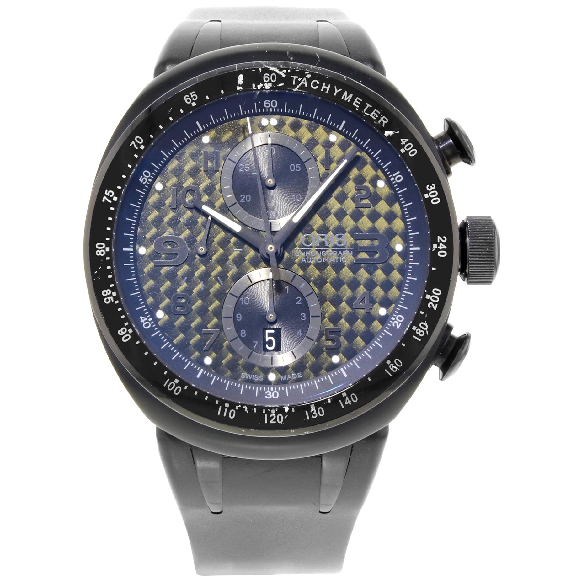 Oris TT3 Chronograph 7611 Black Titanium Carbon Fiber Dial Automatic Men's Watch