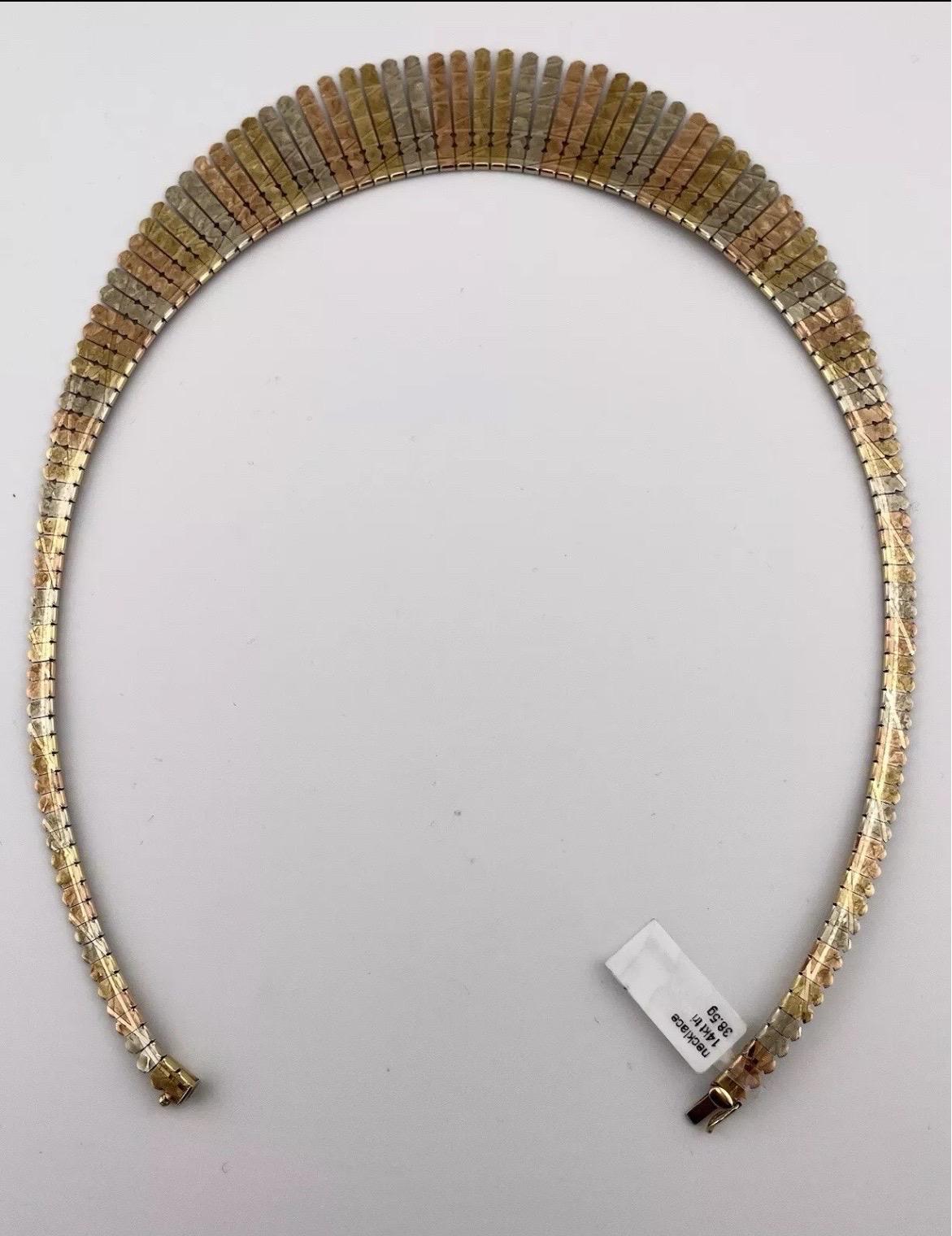 Oritals 14k Collier à franges tricolore jaune, rose et blanc en vente 7