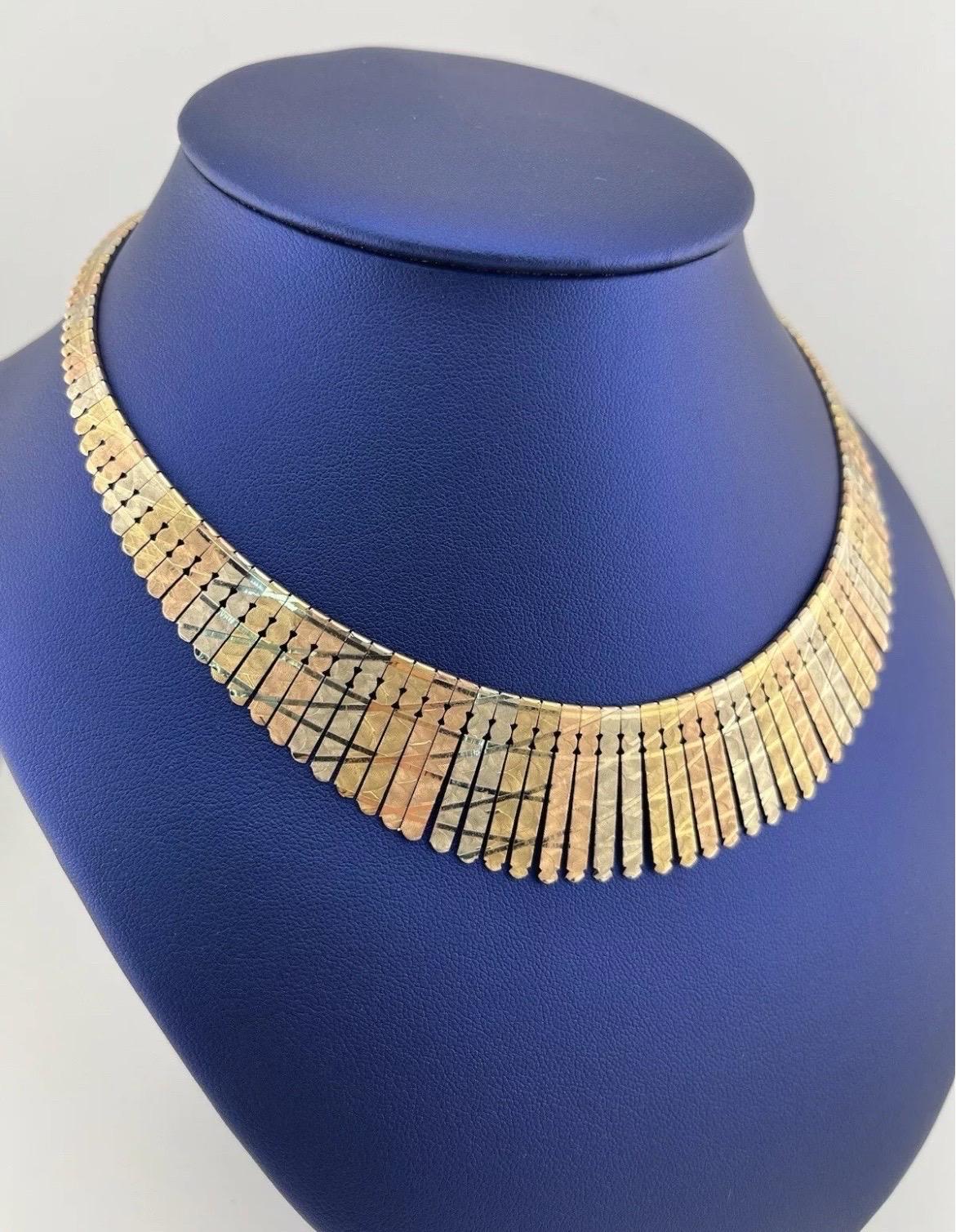 Oritals 14k Collier à franges tricolore jaune, rose et blanc Bon état - En vente à Boca Raton, FL