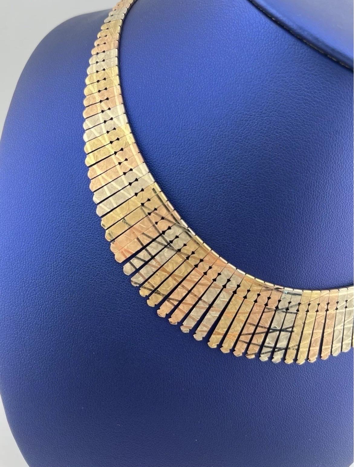 Oritals 14k Collier à franges tricolore jaune, rose et blanc Pour femmes en vente