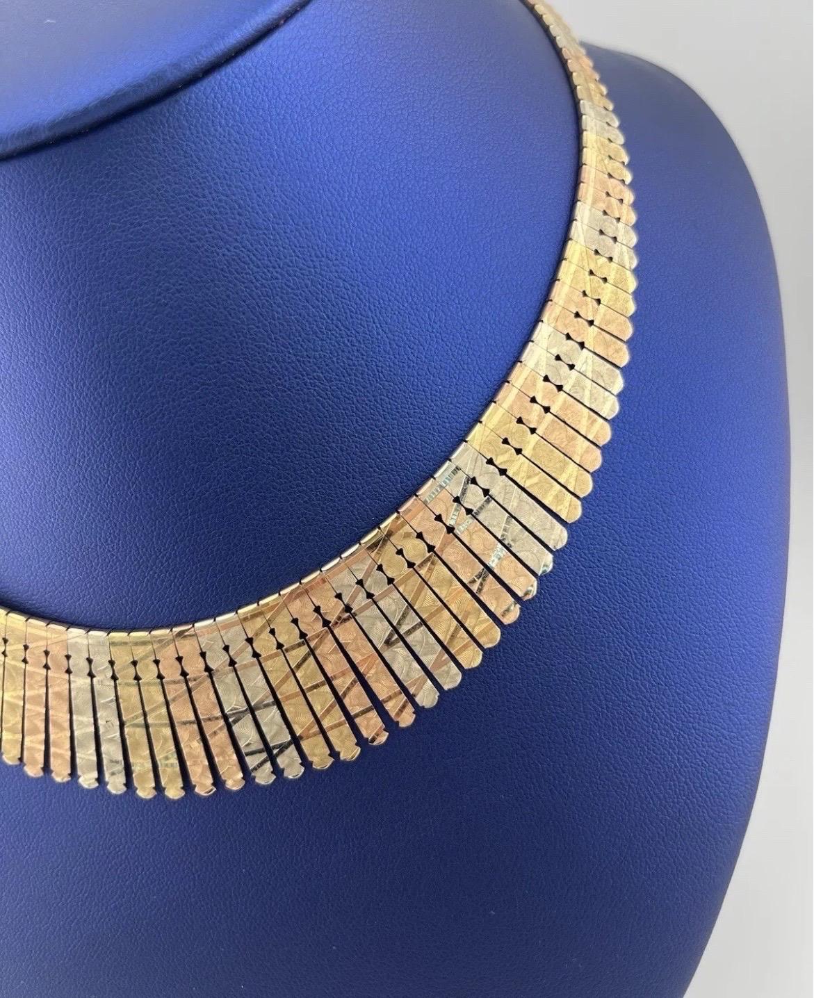 Oritals 14k Collier à franges tricolore jaune, rose et blanc en vente 1