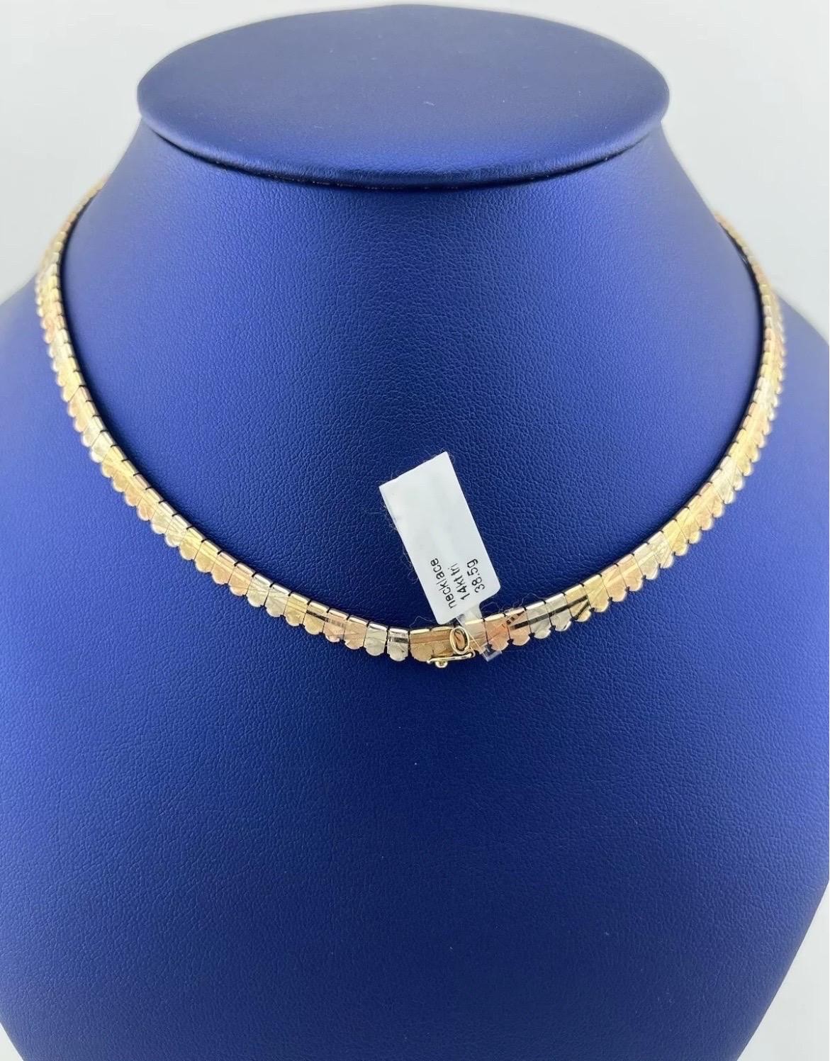 Oritals 14k Collier à franges tricolore jaune, rose et blanc en vente 2