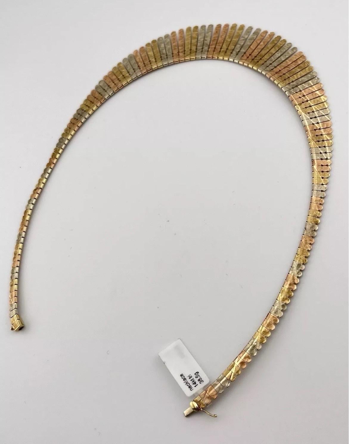 Oritals 14k Collier à franges tricolore jaune, rose et blanc en vente 5