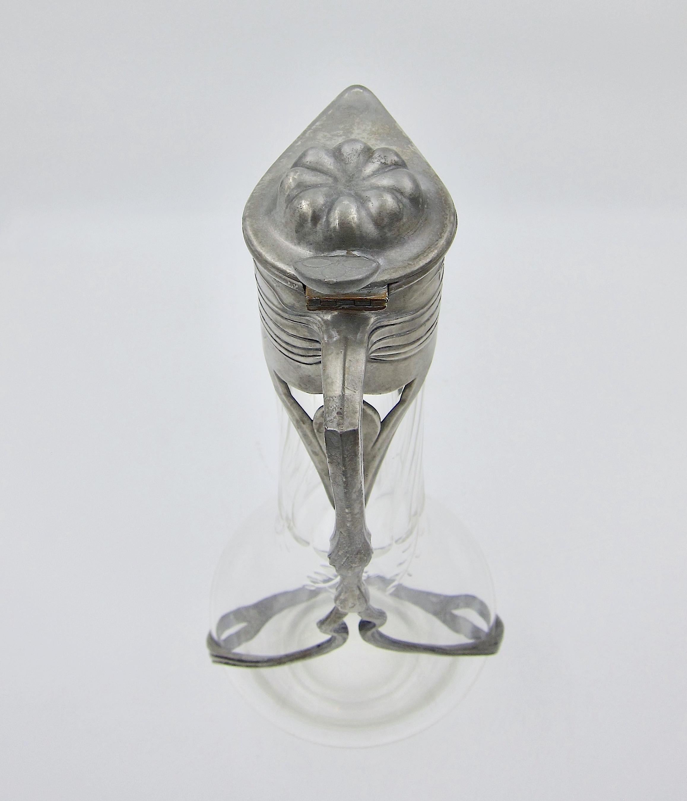 Orivit Art Nouveau Claret Jug in Pewter and Cut Glass 2