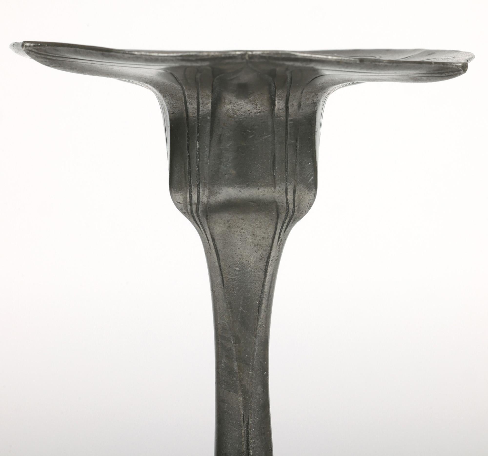 Orivit Exceptional Jugendstil Pair Pewter Floriform Candlesticks For Sale 6