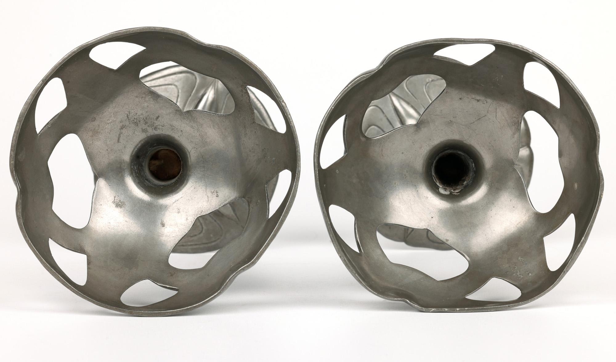 Orivit Exceptional Jugendstil Pair Pewter Floriform Candlesticks For Sale 7
