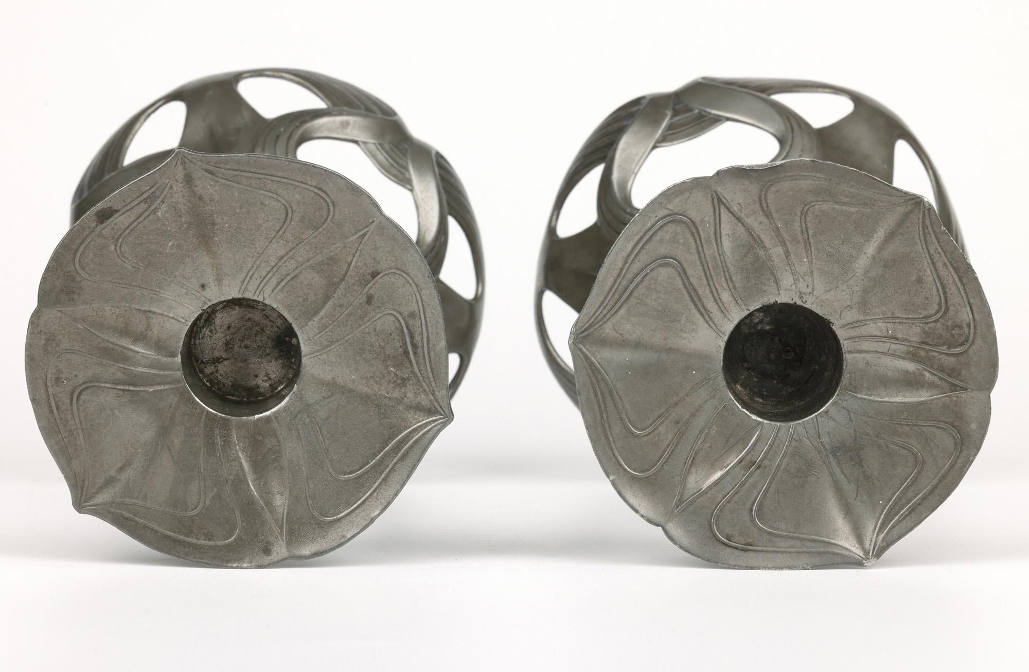 Orivit Exceptional Jugendstil Pair Pewter Floriform Candlesticks For Sale 1